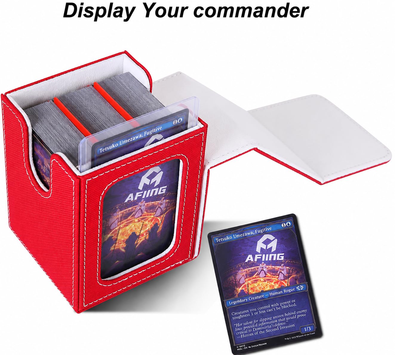 Amazon.com: AFIING MTG Deck Box for Commander Display,Card Deck Box Fits  60+ Double Sleeved Cards or 100+single sleeved cards, Magic Commander TCG  Card Storage Box with 2 Dividers,Dice Bag(Red/White) : Toys &