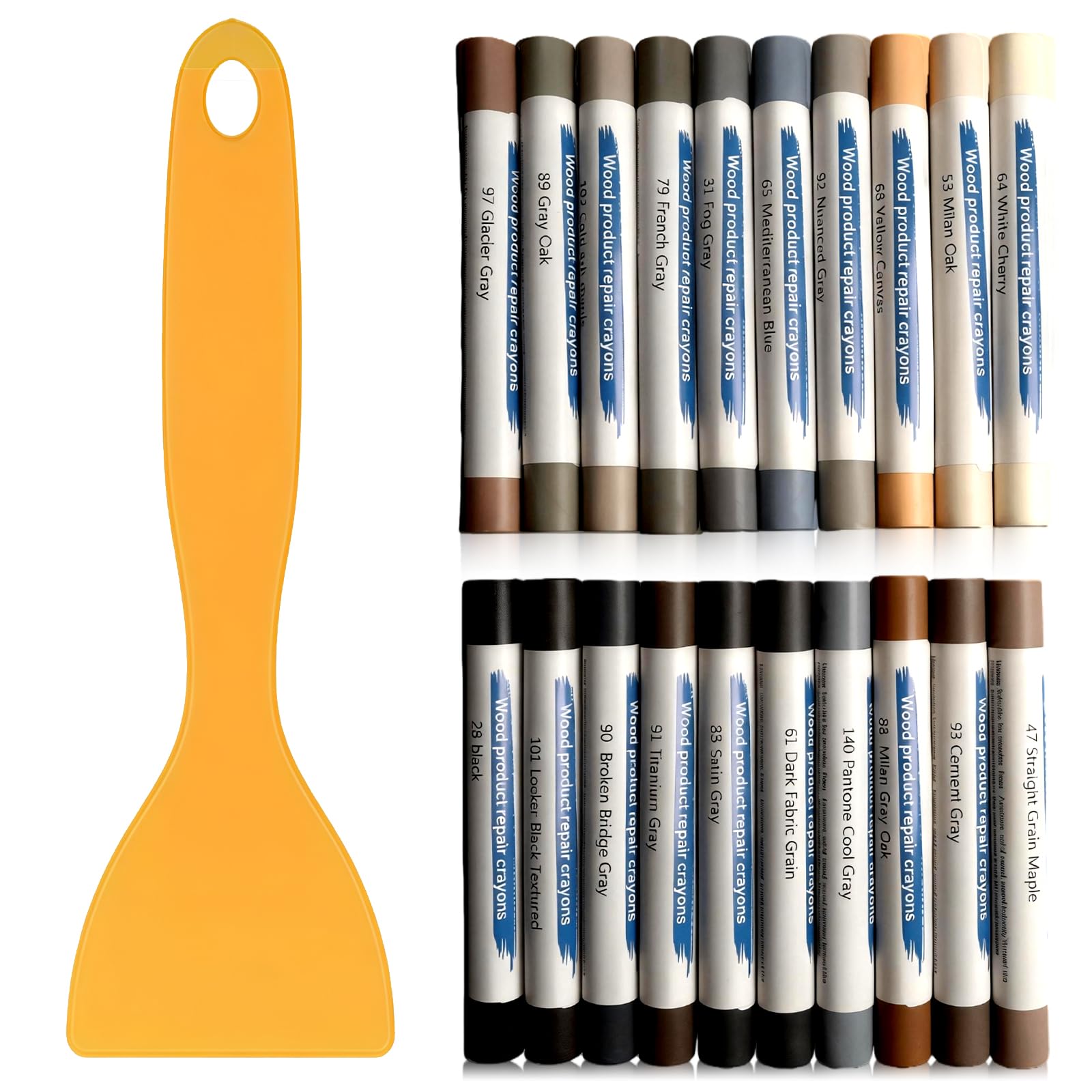 Vyqrx 20PCS Furniture Repair Wax Crayons Gray Series, Wood Repair Kit with Wood Filler Sticks, Laminate Floor Repair Kit for Scratches Holes and Laminate Repair, Includes Smoothing Scraper