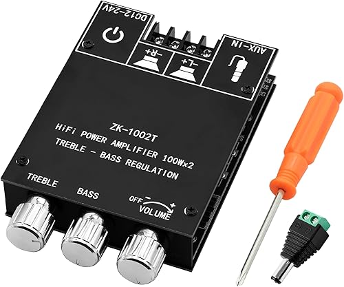 ZK-1002T 100W+100W Bluetooth Amplificador Junta con Control de agudos y graves, Mini placa amplificador de potencia de audio estéreo de 2.0 canales,