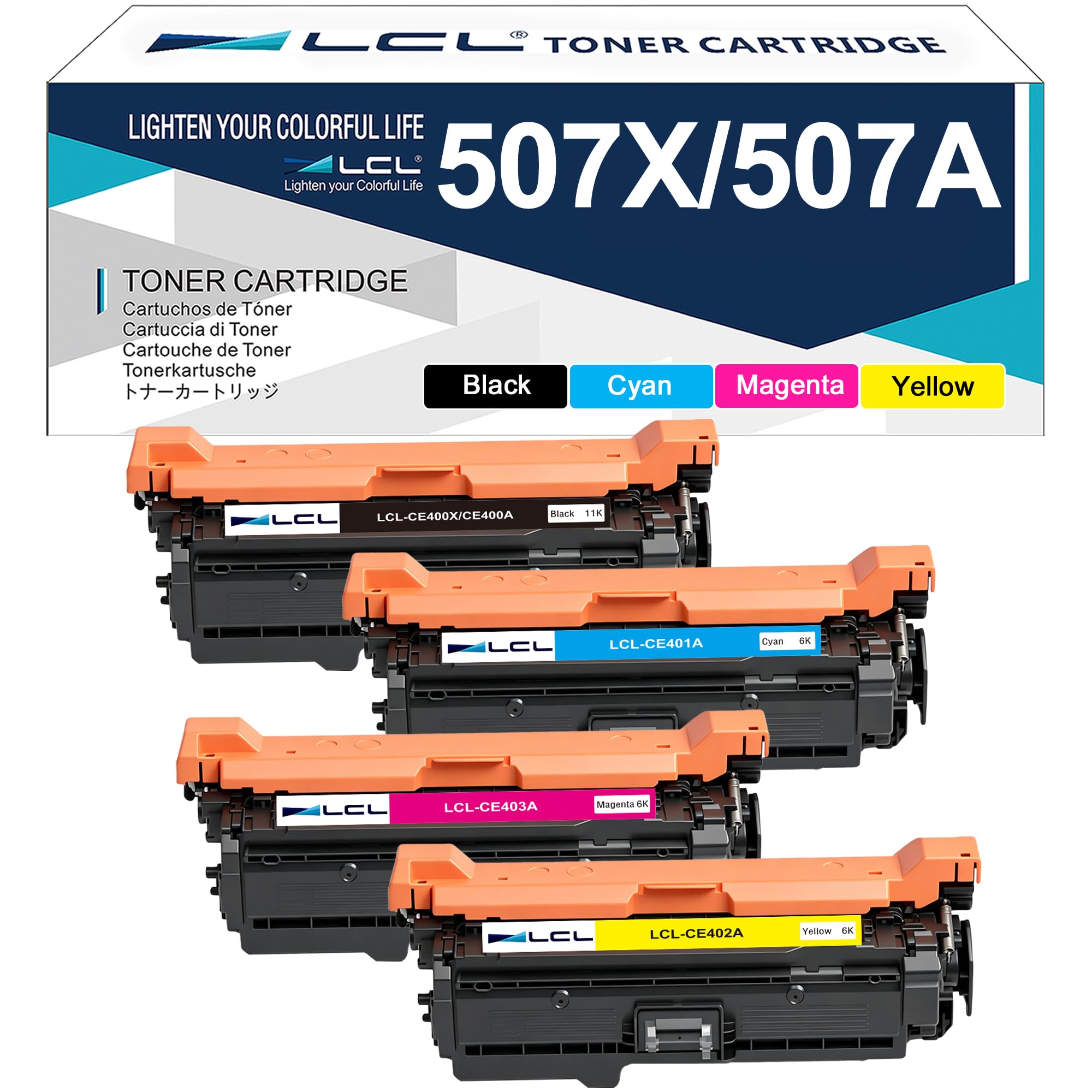 LCL 507X 507A CE400X CE401A CE402A CE403A Cartucce di Toner Rigenerate | per HP Laserjet Enterprise 500 color M551 M551N M551DN M551XH M575f M575c M575dn M570dw M570dn(4-pack KCMY)