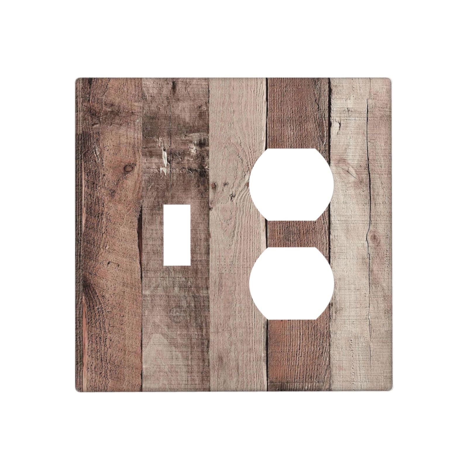 Photo 1 of Ihsourgnitnem Wallplates Retro Wood Brown Farmhouse Barn Wooden 1 Toggle 1 Duplex Switch Plate Electrical GFCI Faceplate Decorative Light Switch Covers for Farmhouse Cabin Decor