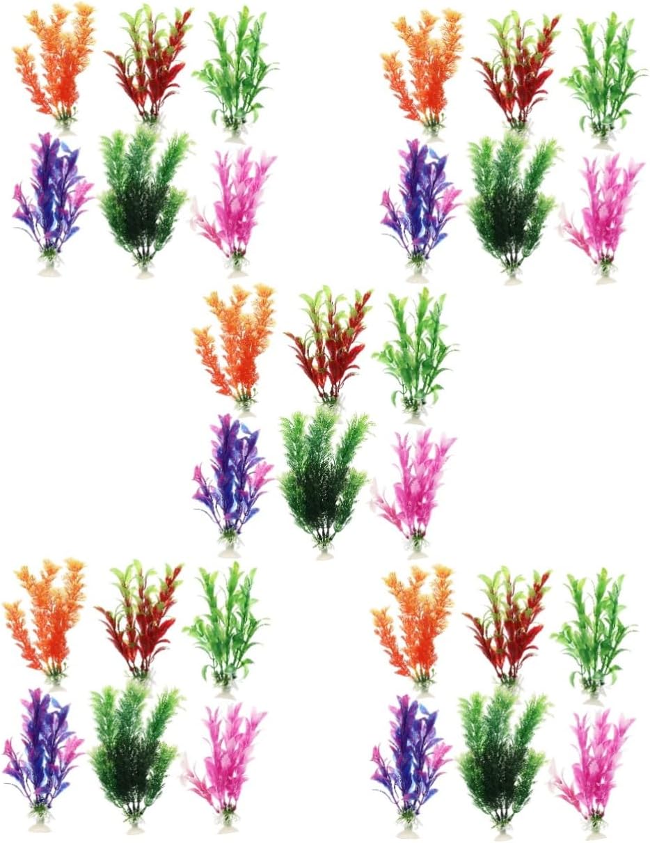 HANABASS 30pcs Aquarium Plant Decorative Faux Plants for Fish Tank Safe Faux Easy-Care Aquarium Decor Cup Mixed Colors for Vibrant Underwater Landscape