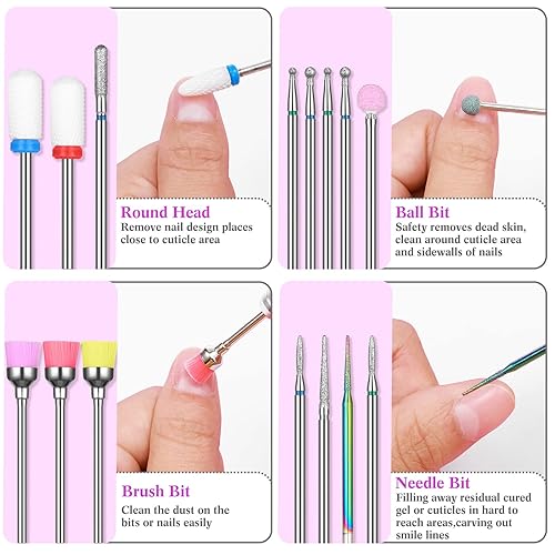 Miniatura 3 de Chumia Juego de 47 brocas de uñas de 332 pulgadas de diamante eléctrico de cerámica de gel acrílico, suministros de manicura, cutícula de carburo