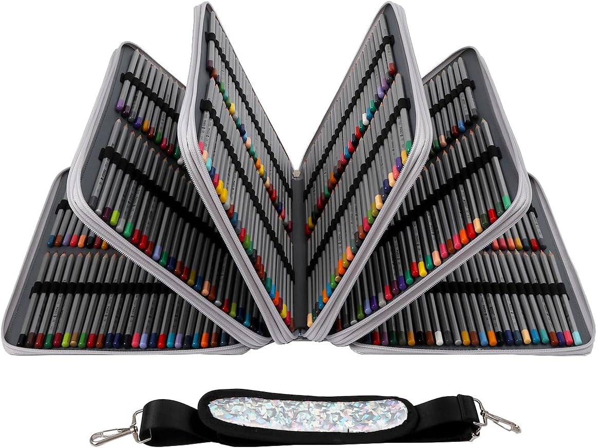 Large Capacity Colored Pencil Case - 600 Individual Slots PU leather with Zipper Closure Portable Organizer for Watercolor Pencils Ideal for Artists（Silver）
