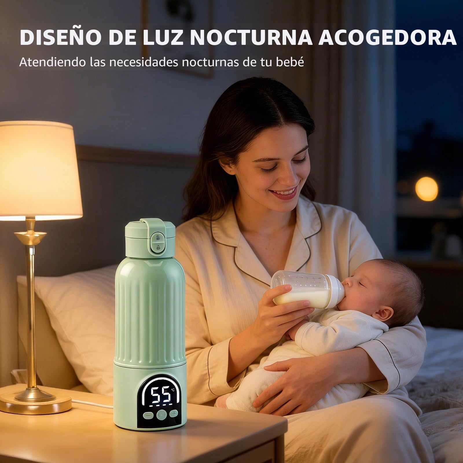 Calentador de biberones portátil 500 ml, 18000 mAh, 140 W calentamiento rápido y control preciso de temperatura, calentador de leche para llevar leche materna, fórmula y agua, carga USB-C, verde