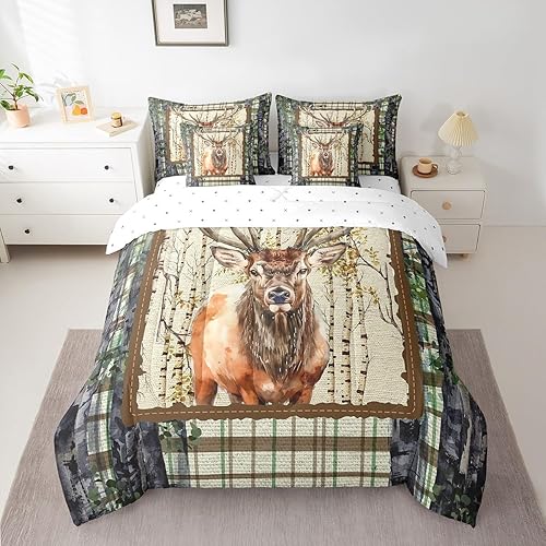 Erosebridal Elk Deer Bed in a Bag Queen Comforter Set 7 Piece,Woodland Animals B