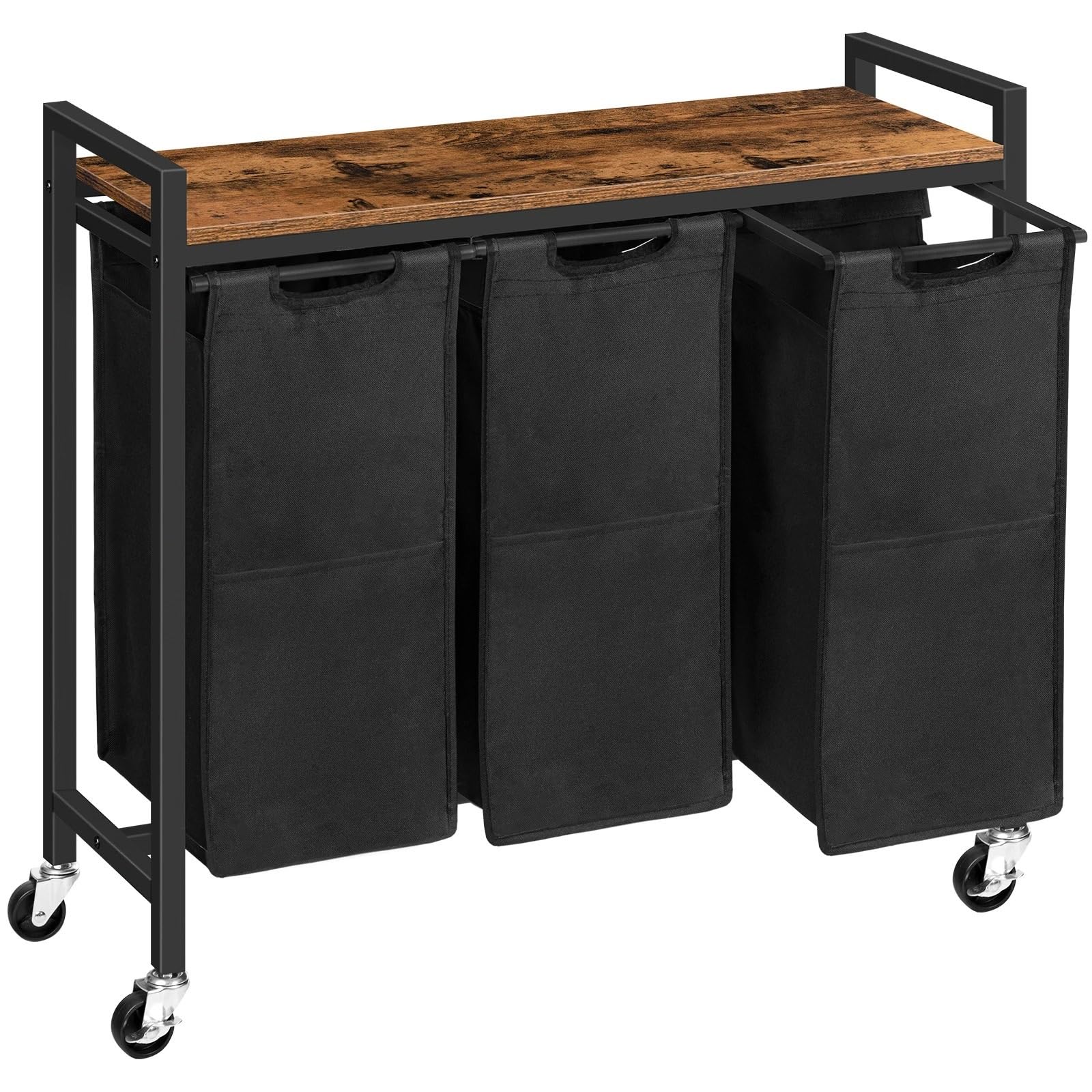 Laundry Basket On Wheels Laundry Basket 3 Compartments Sorter × 40 L Hamper With Lid Trolley On Wheels Washing Baskets