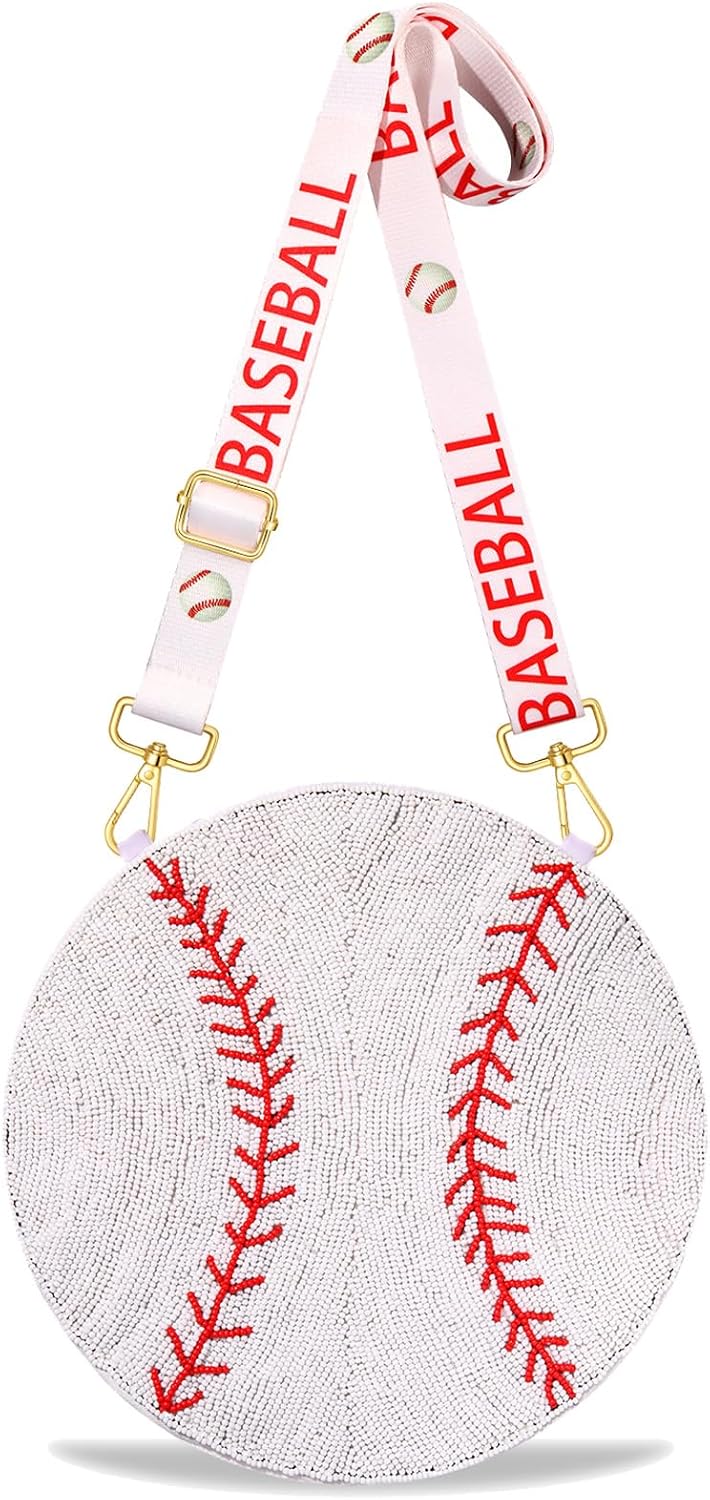 Beaded Sports Purse for Women Baseball Football Crossbody Purse Game Day Shoulder Bag Football Baseball Mom Fans Gifts