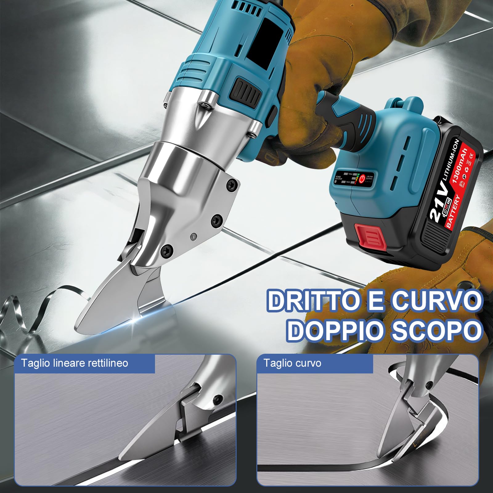 Cesoie A Batteria per Lamiere, Makita21V-Interfaccia Cesoie Elettriche | Motore Brushless da 500W, Lama Orientabile+2 Batterie, per Taglio DIY di Lamiere In Acciaio E Alluminio