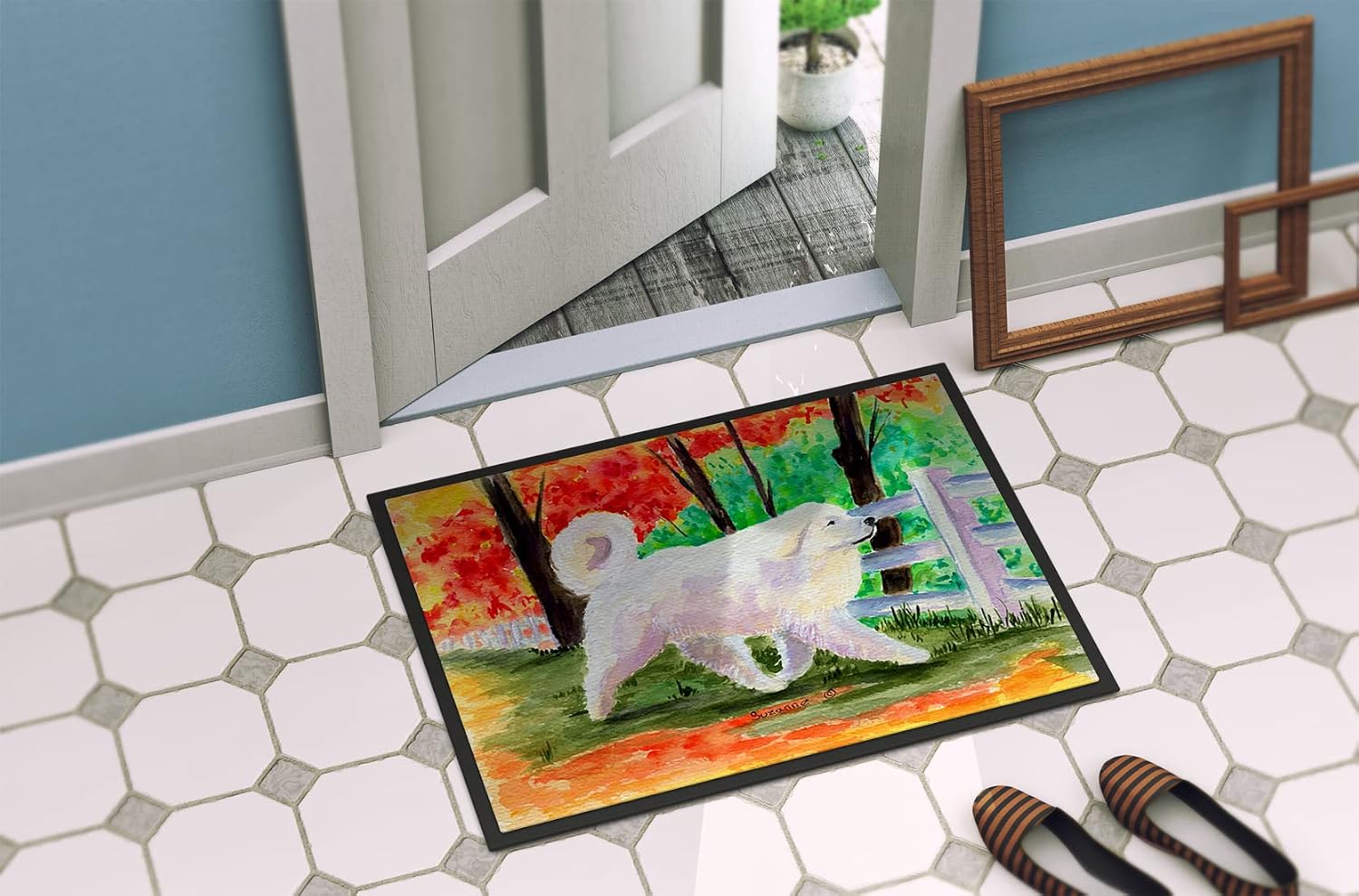 Caroline's Treasures SS8472MAT Great Pyrenees Doormat 18x27 Front Door Mat Indoor Outdoor Rugs for Entryway, Non Slip Washable Low Pile, 18H X 27W