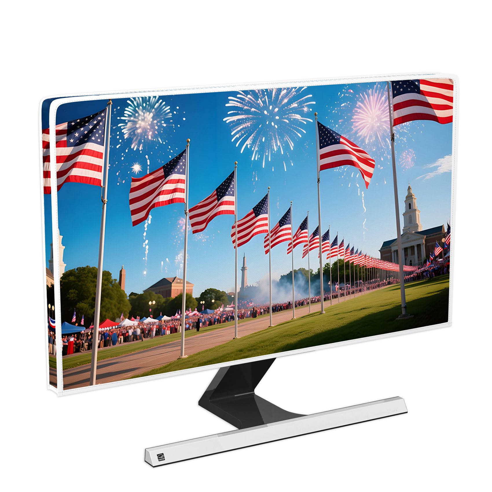 American Flag Monitor Dust Cover 22, 23, 24, 25 Inch Firework Celebrate Election Independence Day Monitor Accessories Laptop TV LCD Screen Computer Decoration for Tablet Home Office Computer