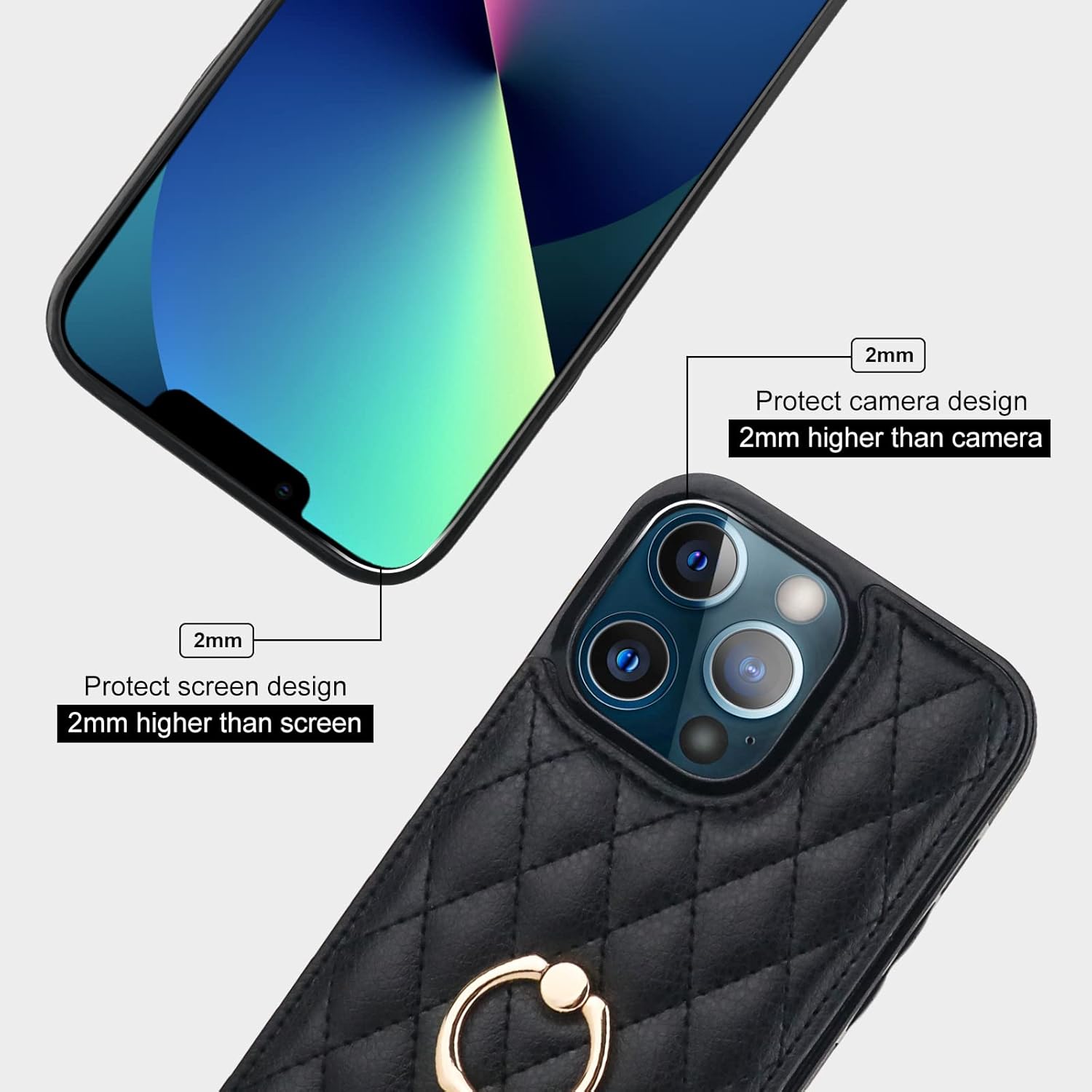 Folosu Compatible with iPhone 13 Pro Max Case Wallet with Card Holder, 360°Rotation Finger Ring Holder Kickstand RFID Blocking PU Leather Double Buttons Flip Cover 6.7 Inch Black - Image 8