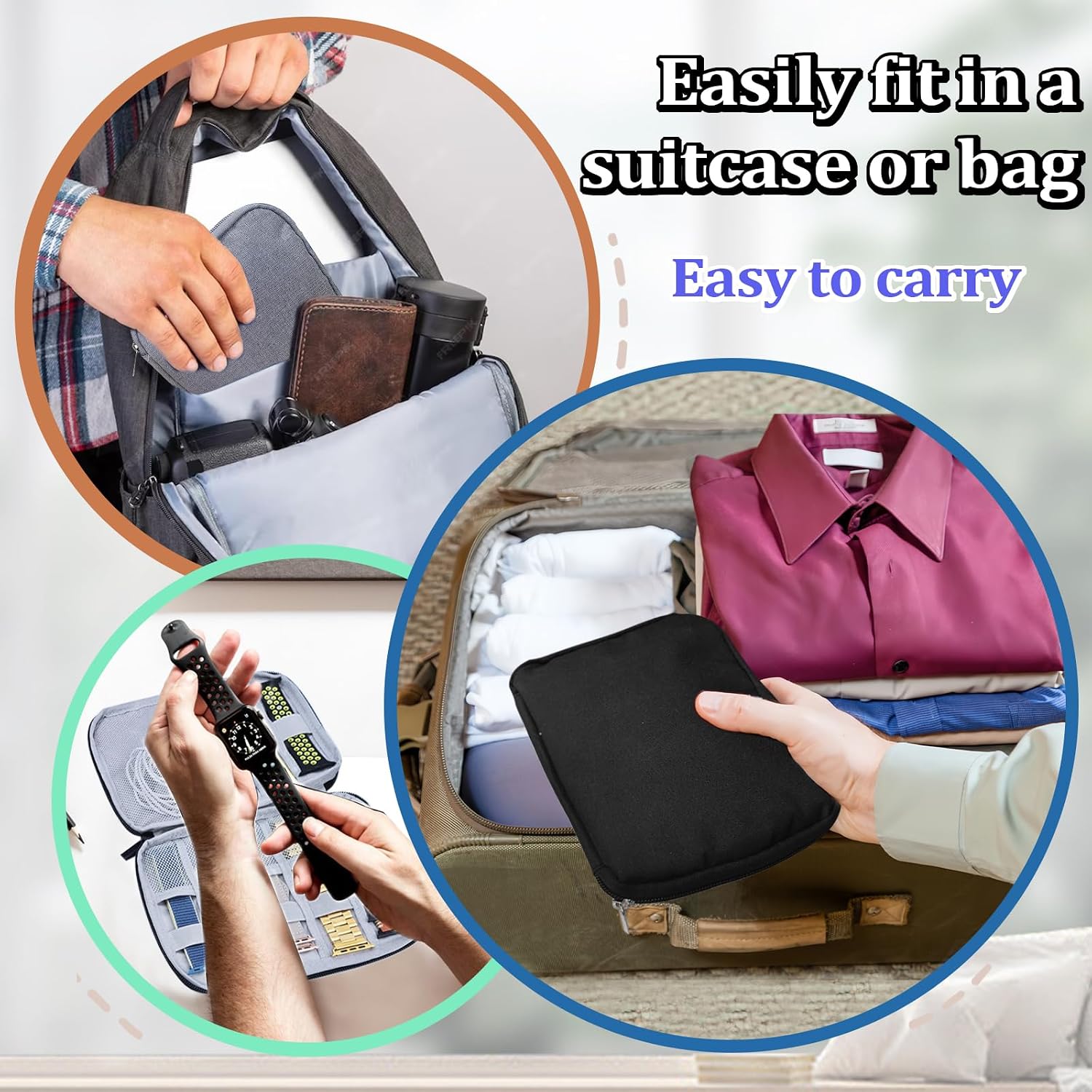Watch Band Case, Waterproof Watch Band Storage Bag with Zipper, Watch Strap Organizer Case Multi-Functional Travel Cable Organizer Bag- Holds 16 Bands, Fits Most Sizes (Black)