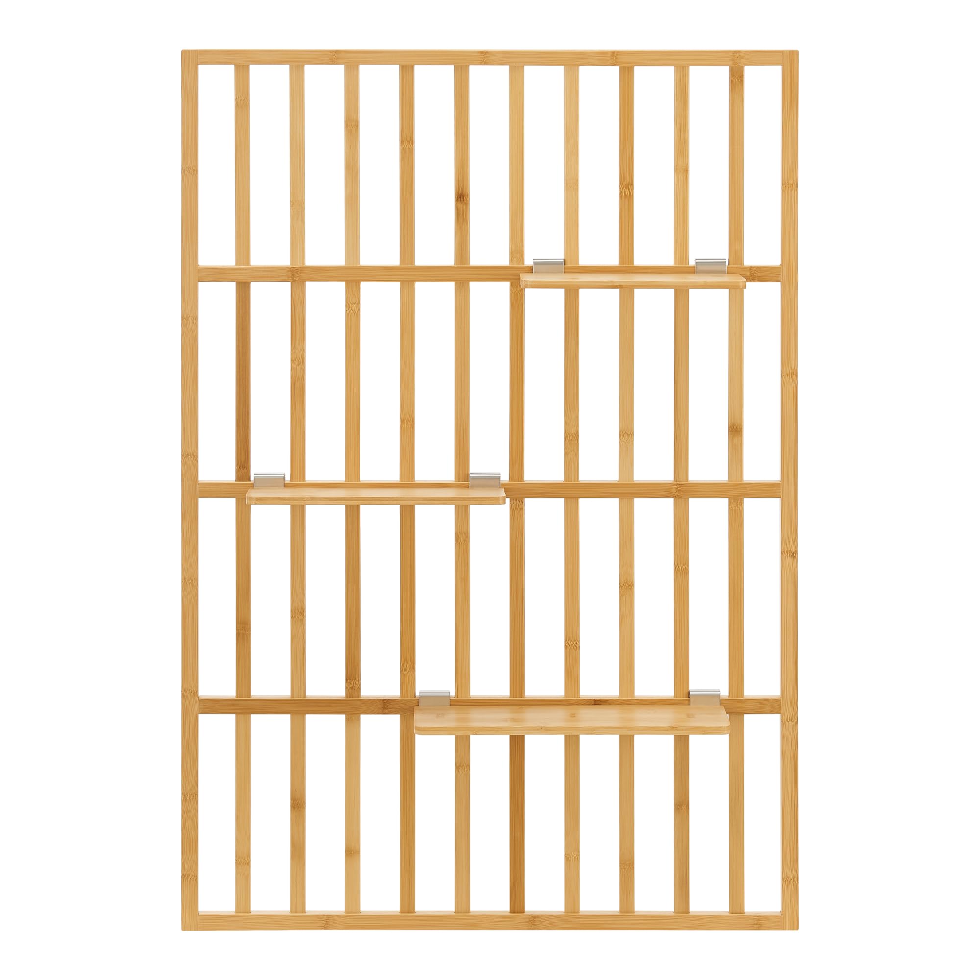 [en.casa] Pannello Portaoggetti da Parete Organizzatore a Griglia con 3 Mensole Regolabili Piani da Larghezze Diverse Pannello da Muro 120 x 80 x 13 cm Bambù Naturale