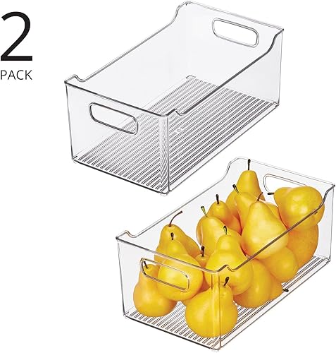 Miniatura 2 de mDesign Ligne Collection - Canasta organizadora de plástico moderna con asas integradas para organización de cocina, estante de refrigerador, cubo,
