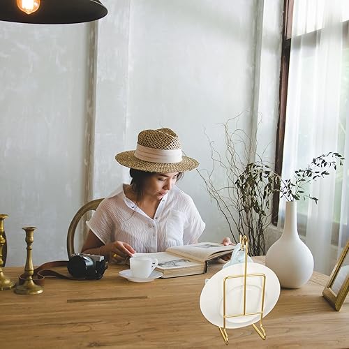 Miniatura 7 de 8 piezas de taza de té y platillo, soporte de metal para platillo, organizador de tazas de té y café para platos de 6.22 x 2.44 pulgadas (dorado)