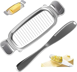 Butter Slicer Cutter & Perforated Knife, Stainless Steel 3-in-1 Butter Spreader Knife, 17 Sharp Wires, Handheld Tool for Block Butter, Cheese, Peanut Butter & Soft Fruits, Single Stick Design