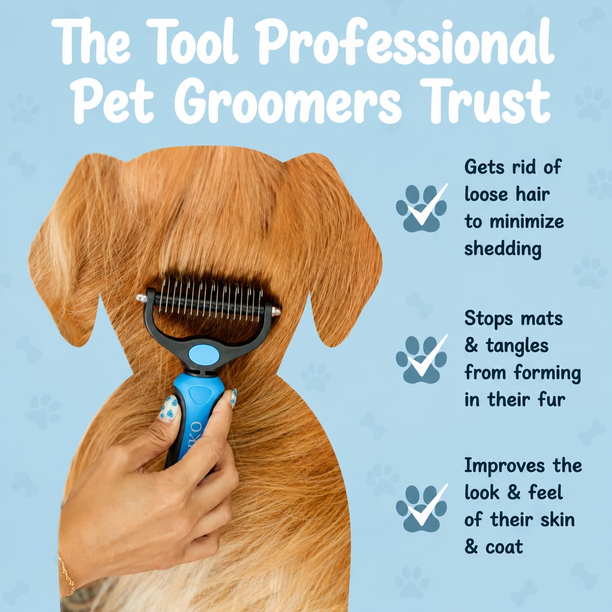 Cepillo de aseo de mascotas para gatos, herramienta de desenredado de 2 lados para perros, gatos, mascotas, cepillo de aseo para quitar el pelo de los perros (azul) (azul)