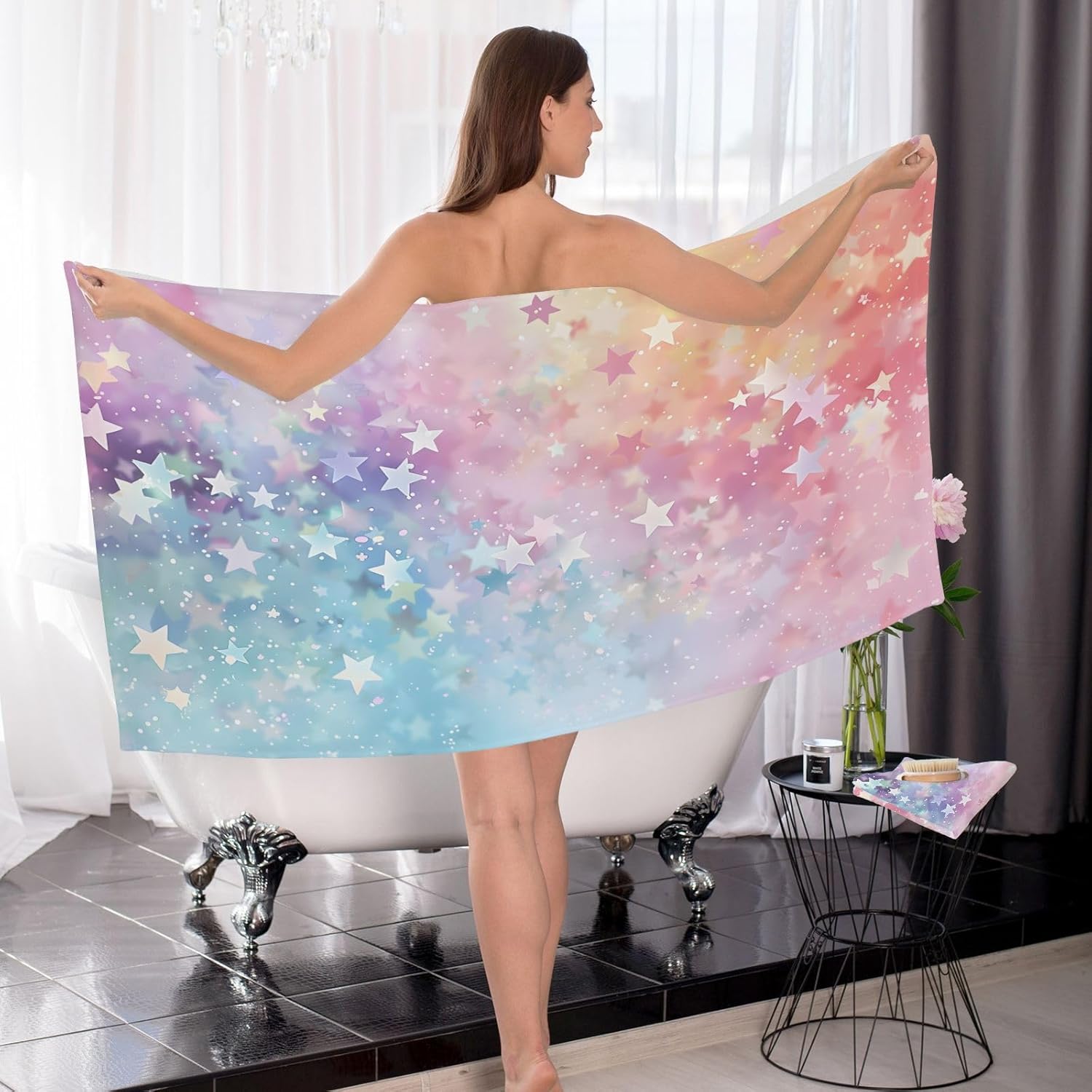 Hand Towels Premium Soft and Highly Absorbent Dreamy Starry Sky 2 Pcs Towels for Bathroom Set 100% Cotton Decorative Face Towels