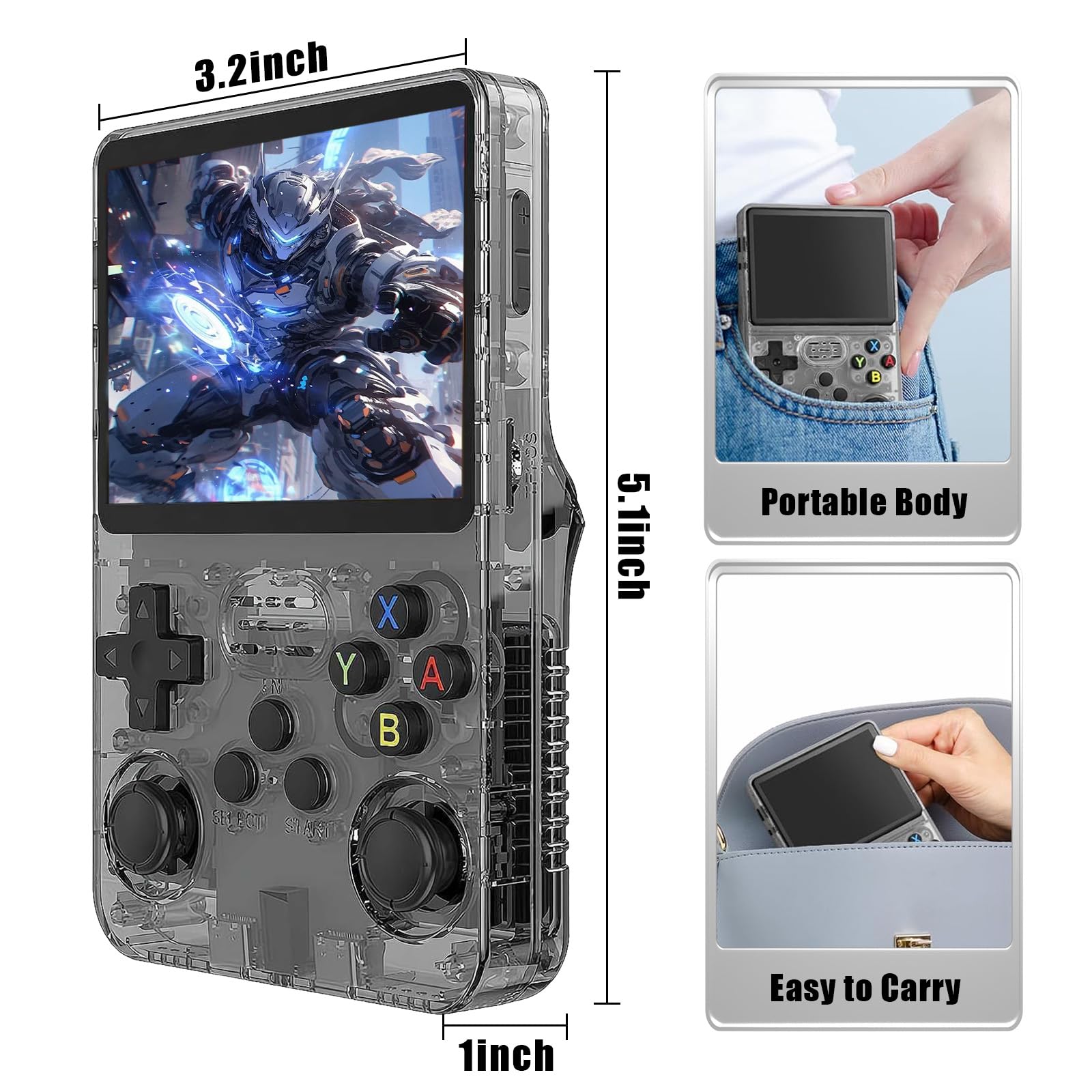 R36S Retro Handheld Spielkonsole, Retro Konsole 3,5-Zoll-IPS-Bildschirm, 128 G über 40.000 Spiele, tragbare Spielkonsole für Kinder und Erwachsene, unterstützt mehrere Emulatoren (Schwarz)