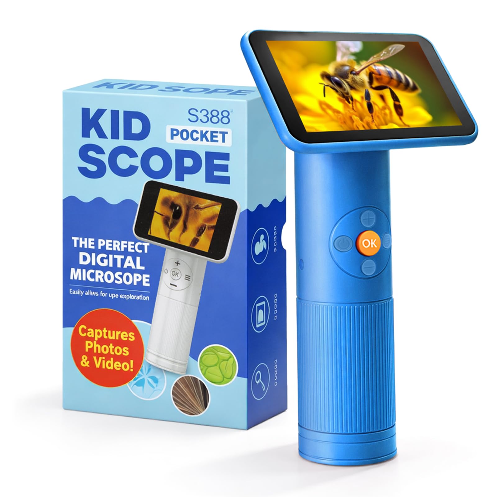 Handheld Pocket Microscope with 2.8" IPS Screen, Up to 1600x 5-Level Zoom, 8 LED Lights, Photo & Video, Rechargeable Type-C, Blue-image-9