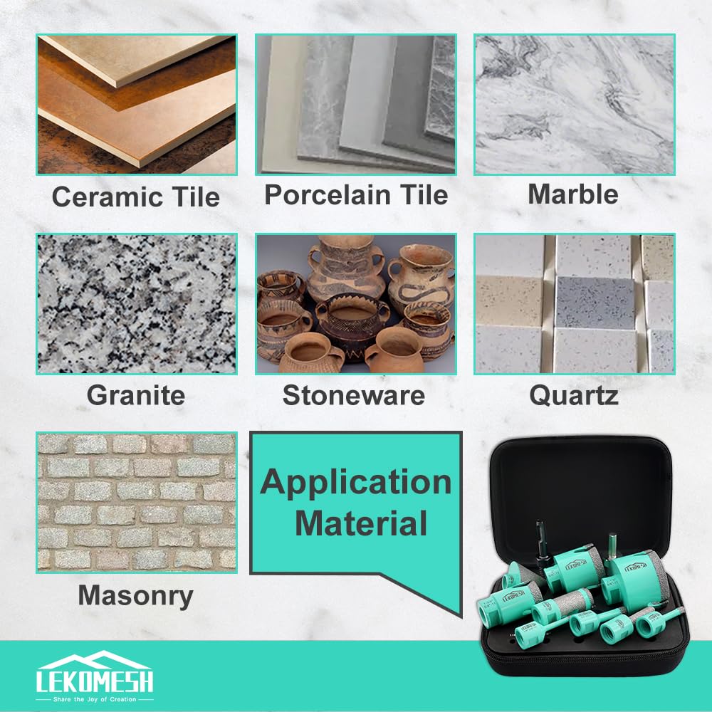 Tile Hole Saw Kit - (6/8/10/35/50/65mm+10mm Finger Bit+25mm Drilling Milling Bit+50mm Chamfer Bit+SDS/HEX Adapter) Diamond Drill Bits for Porcelain Ceramic Marble Brick,5/8"-11 Thread