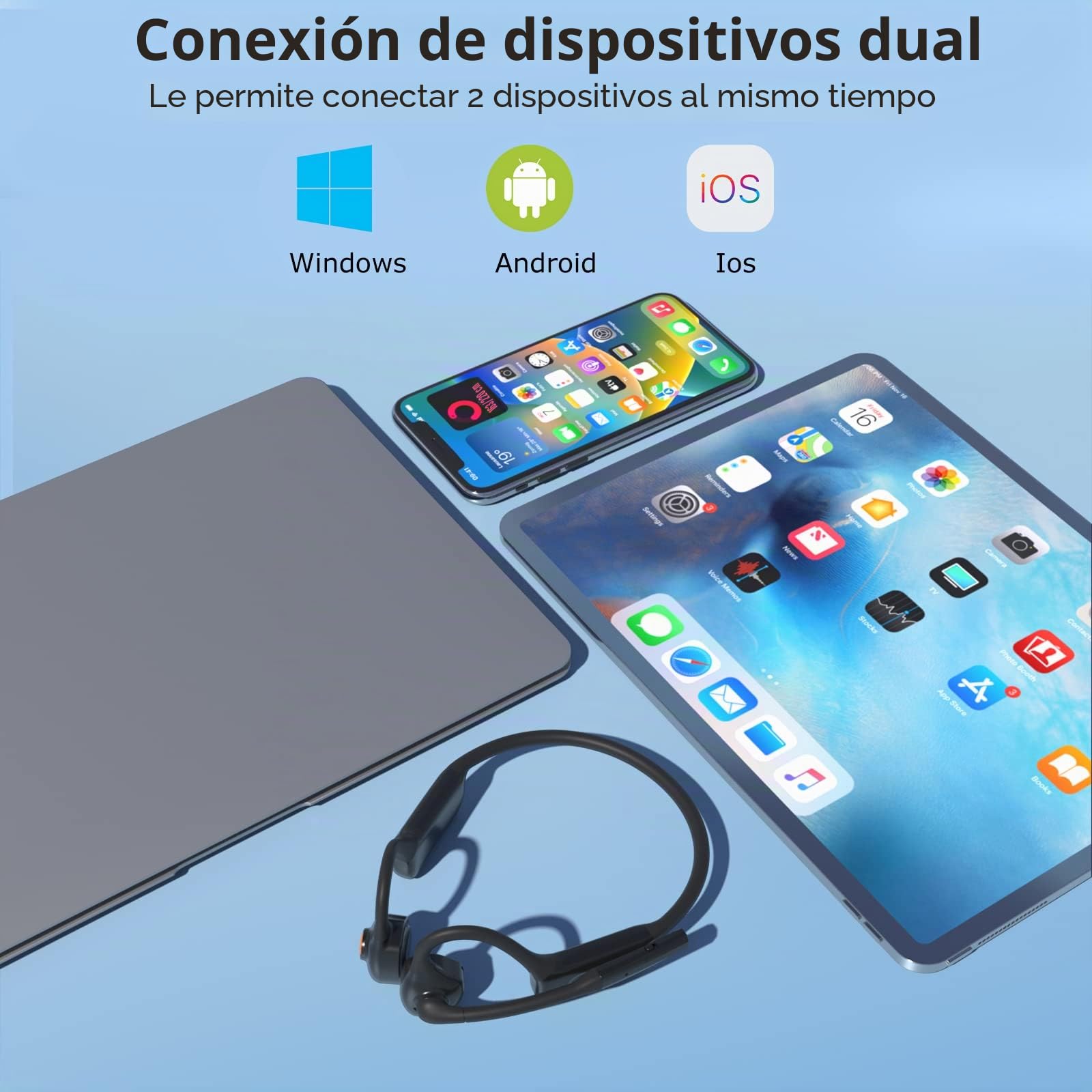 Open-Ear Auriculares con micrófono conexión multipunto cancelación de Ruido | Botón de silencio, Conexión multipunto, Comodidad Open-Ear, Micrófono con cancelación de ruido para oficina, reuniones