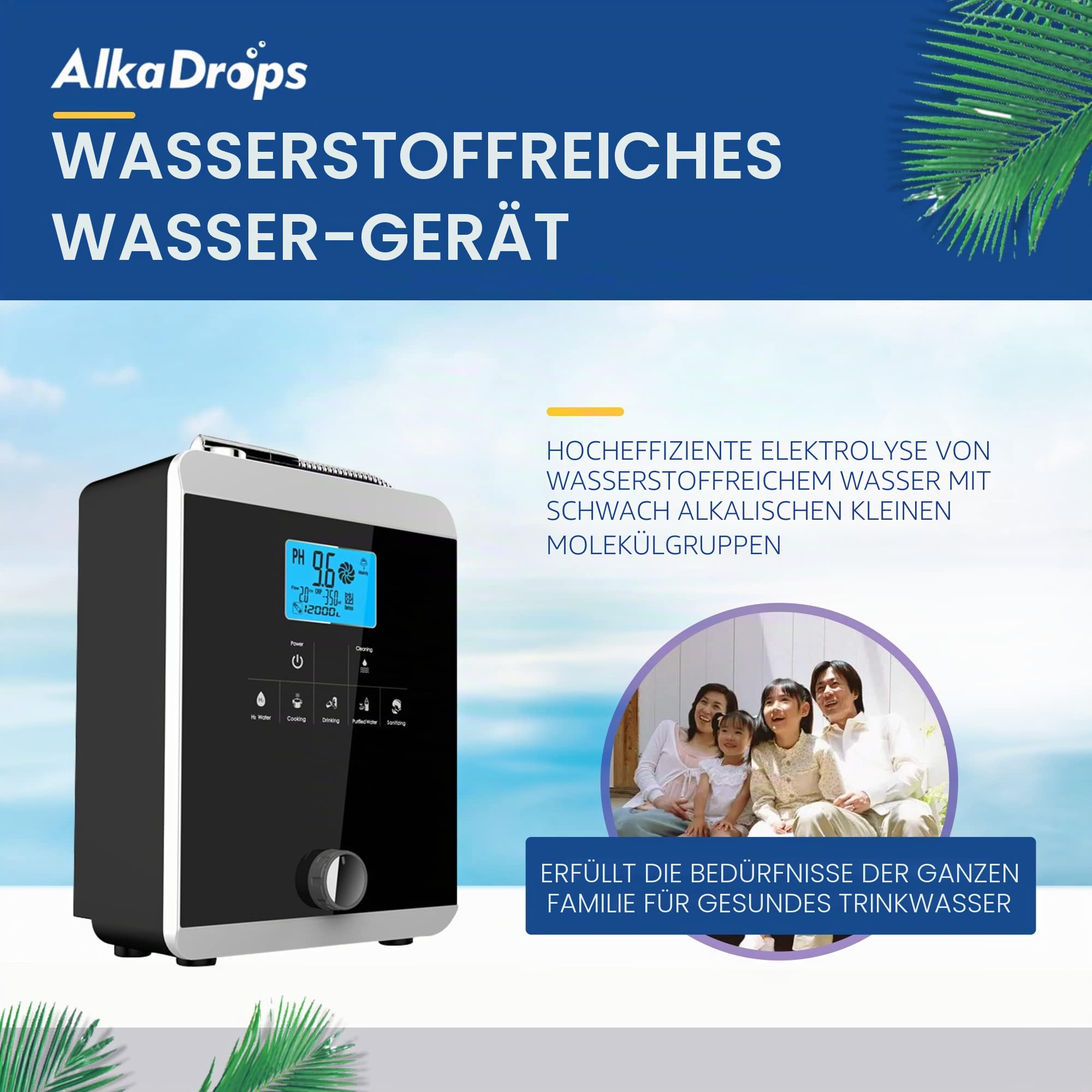 Wasserionisierer und Wasseraufbereiter, pH 3–11 Alkaline Säure Wassermaschine, bis zu -800 mV ORP, 8000 Liter pro Filter, Regelventil zur Kontrolle von pH und ORP,Auto-Reinigung Weiß/Schwarz