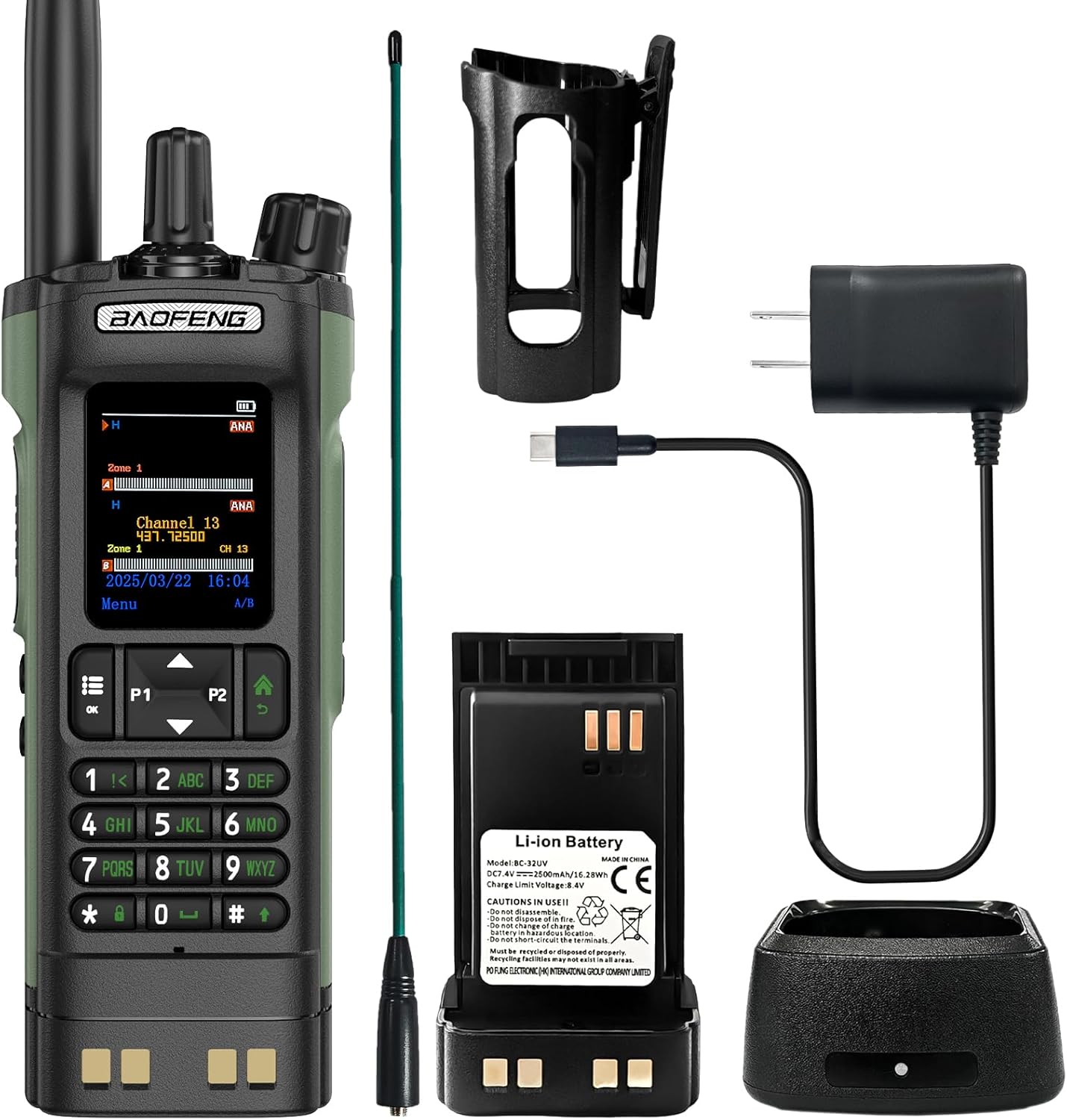 BAOFENG DM-32 DMR Radio 10W Walkia Talkie GPS/APRS Two Way Raido USB-C Charging Multi-Band FM/AM WakieTalkie DM32 with Radio Cases and High Gain Antenna (Green)