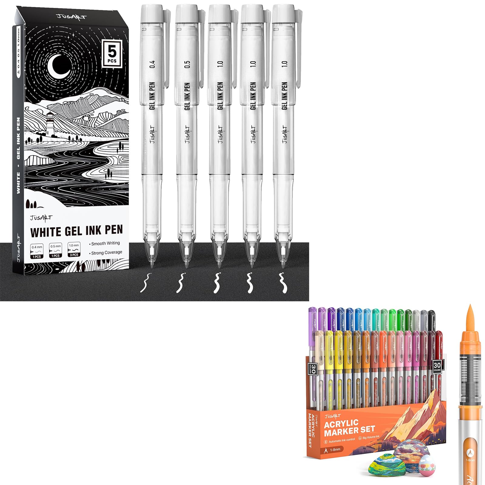 JusArt Gold Pens With 0.4, 0.5 & 1.0 Assorted Tips, Opaque Gold - View #4
