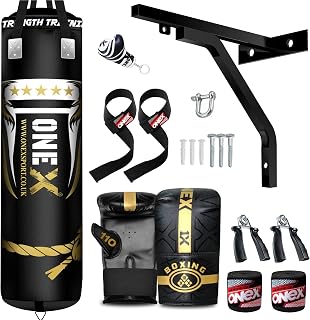 17 Pieces Punch Bag Boxing Training Heavy Filled 5FT Boxing Set Punch Bag Gloves Ceiling Hook or Wall Mounted Bracket With Straps Training MMA Punching Bags (5FT WALL BRACKET SET)