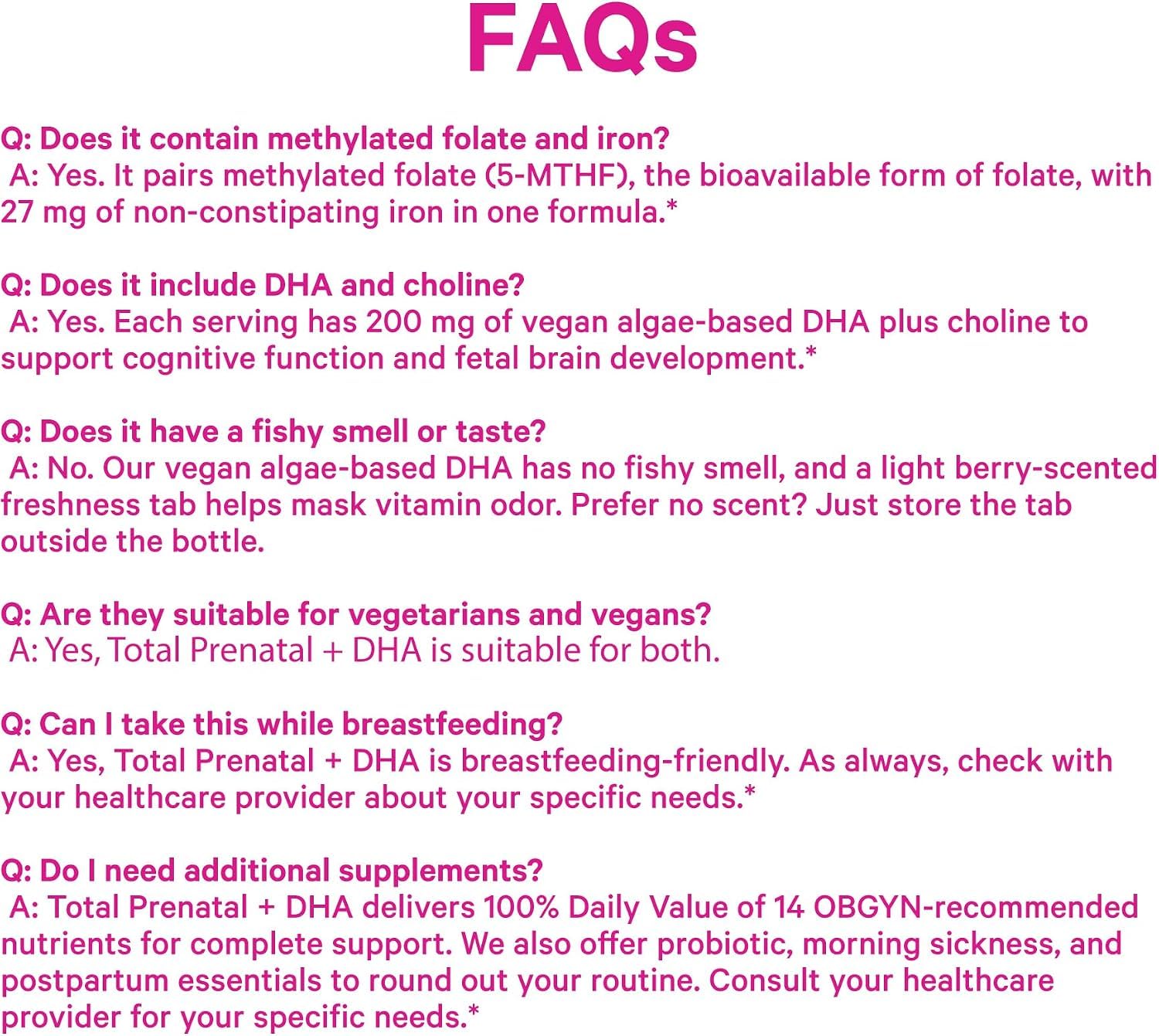 Pink Stork Total Prenatal Vitamin + DHA, Iron, Folate | Clean Label | 60 ct — Amazon image 9