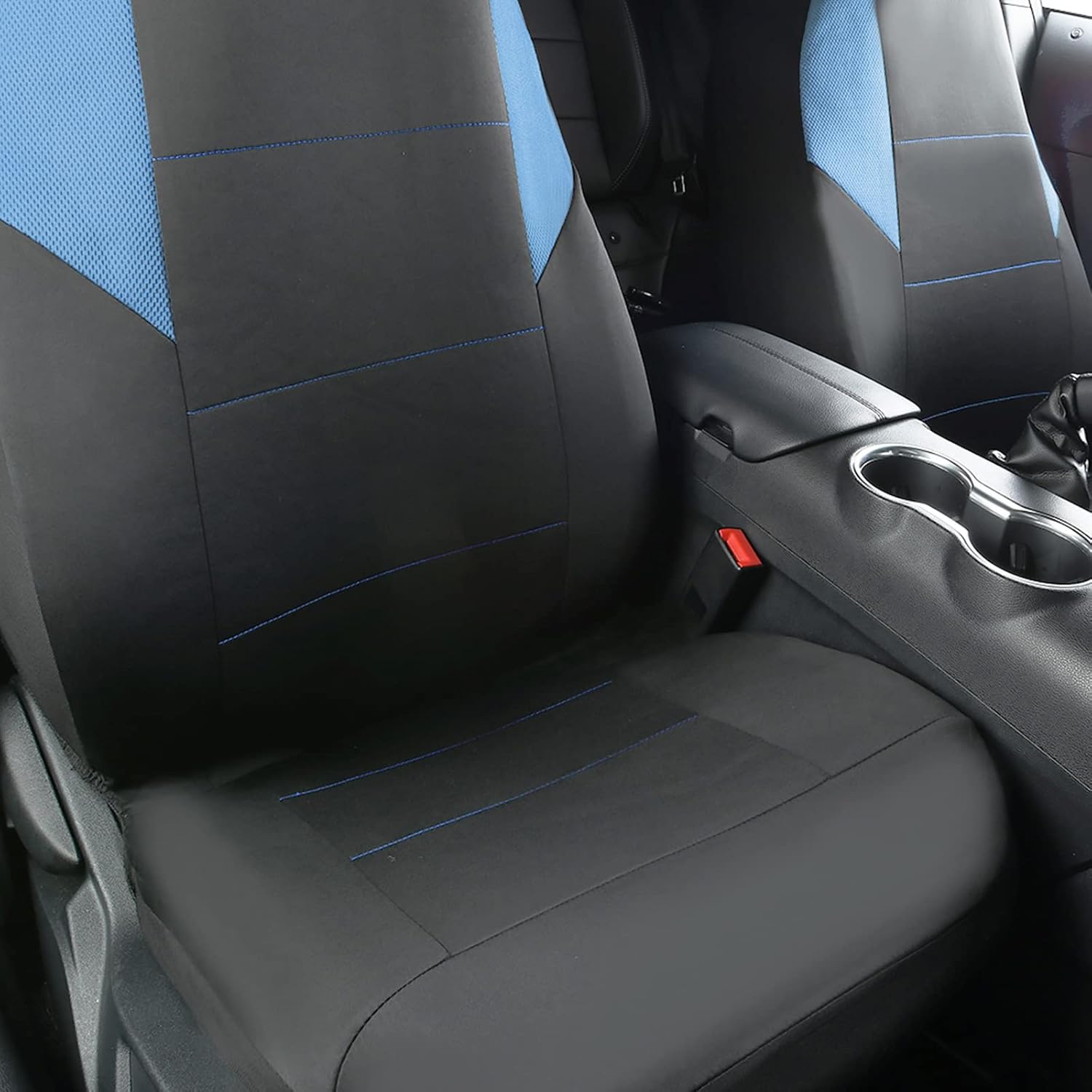 CAR-GRAND Universal Fit High Back Air Fresh Sporty Car Seat Cover,Airbag Compatible for Car Truck SUV Vans(High Back Front Seat, Black Blue)