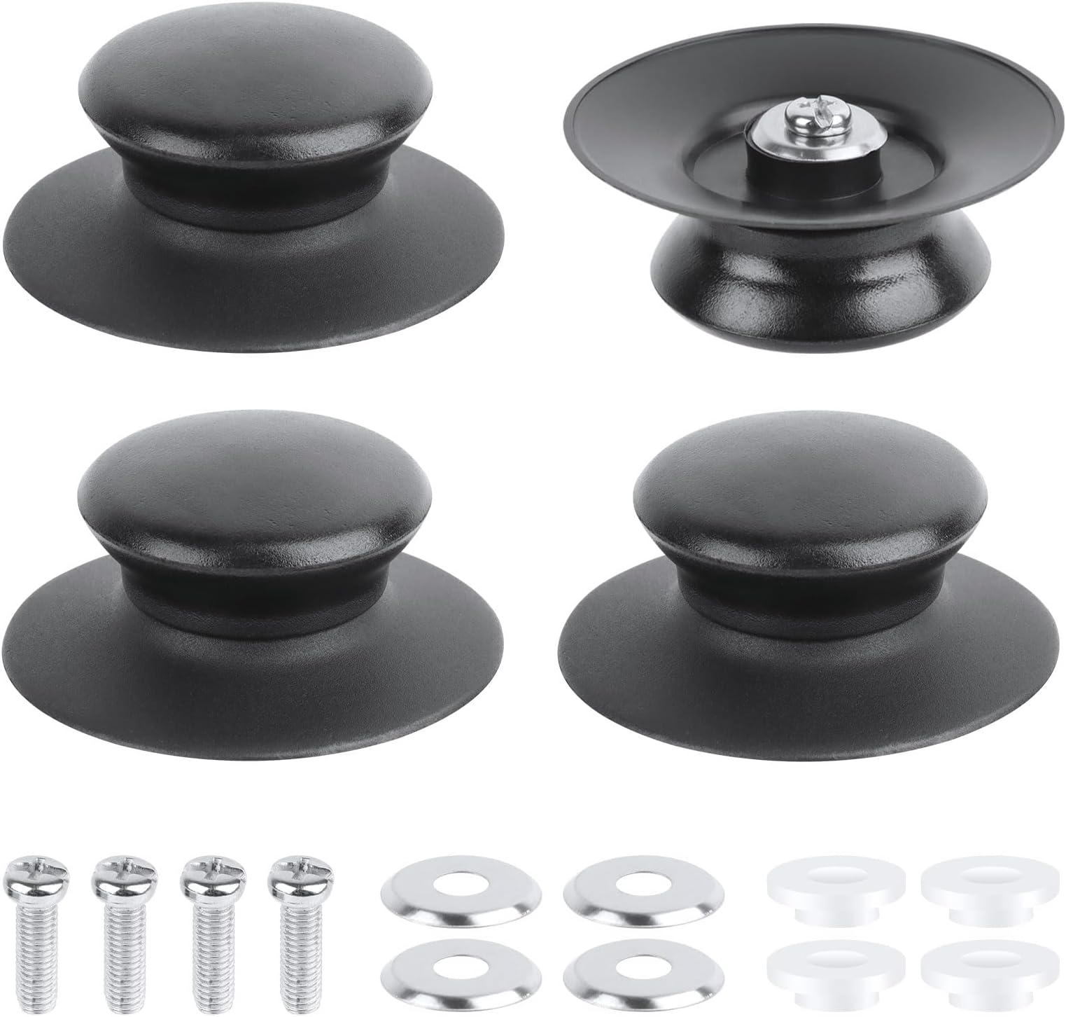 Manopole Ricambio Per Coperchi Pentole - Set Da 4, Universali, Nero, Bachelite E Acciaio - Foto 6