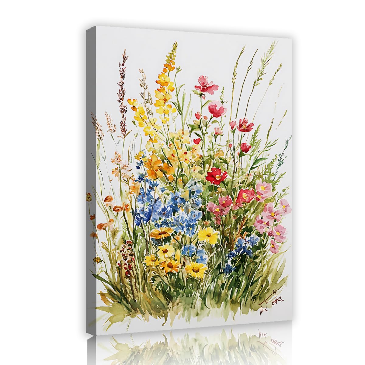 Via Vela Fbh03 Watercolor Floral Canvas Wall Art Colorful Wildflower Meadow Field Painting Bright Spring Blossom Picture For Living Room Kitchen Bathroom Farmhouse Decor 70X110cm