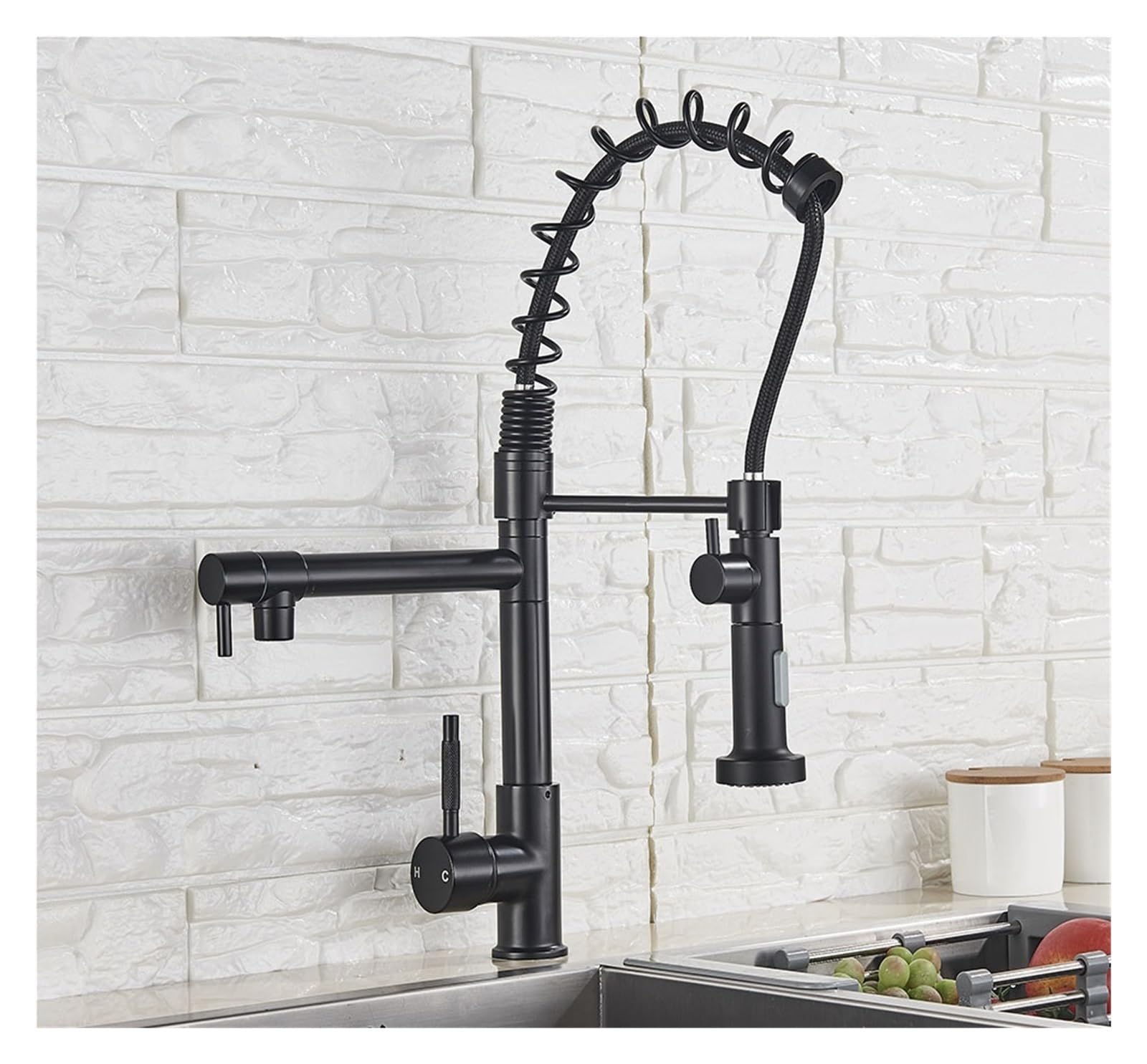 Robinet d'évier de cuisine mitigeur noir mat eau chaude froide mitigeur à ressort