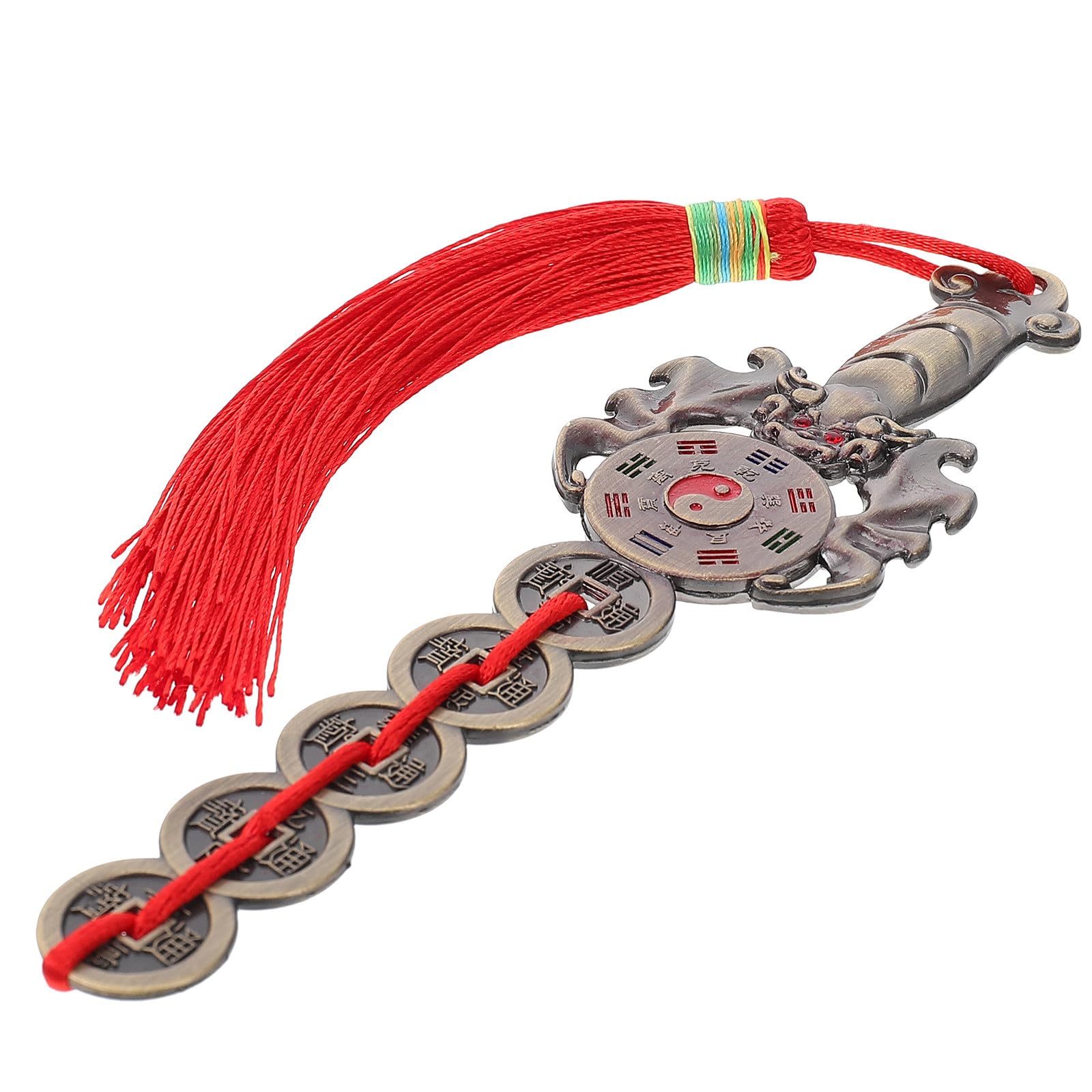 Seven-star Sword Zinc Alloy Feng Shui Ornament Home Blessing Hanging Decor Exorcism Pendant Traditional Chinese Green Five Emperors Sword for Household Decoration