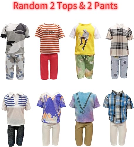 Miniatura 4 de Ropa y accesorios de muñeca de 11.5 pulgadas para muñeca de niño de 12 pulgadas, incluye 1 traje, 1 camisa, 4 camisetas al azar, 4 pantalones al