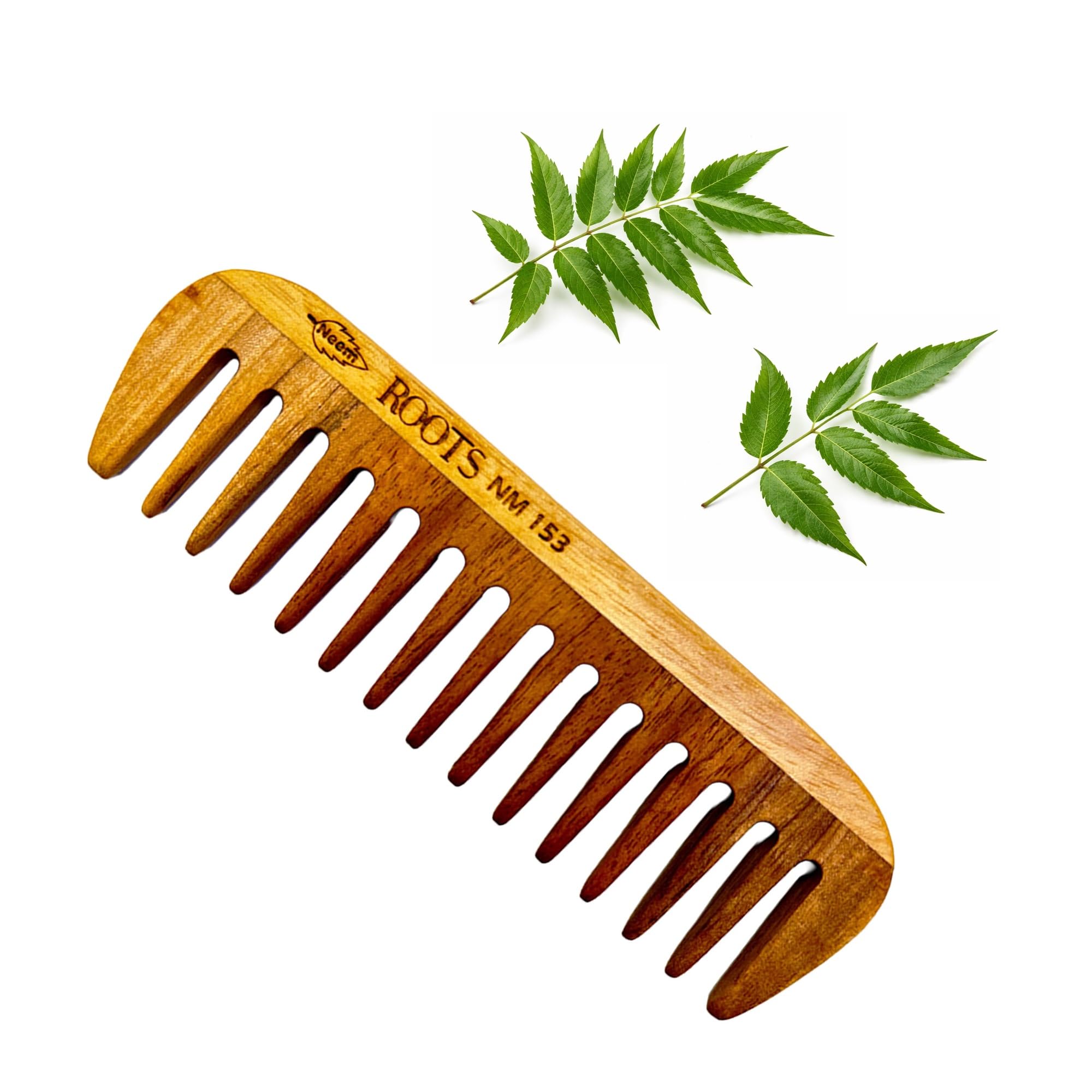 ROOTS Neem Wooden Comb | For Hair Detangling & Dandruff Control | Anti-Static & Frizz Control | For All Hair Types (NM153)