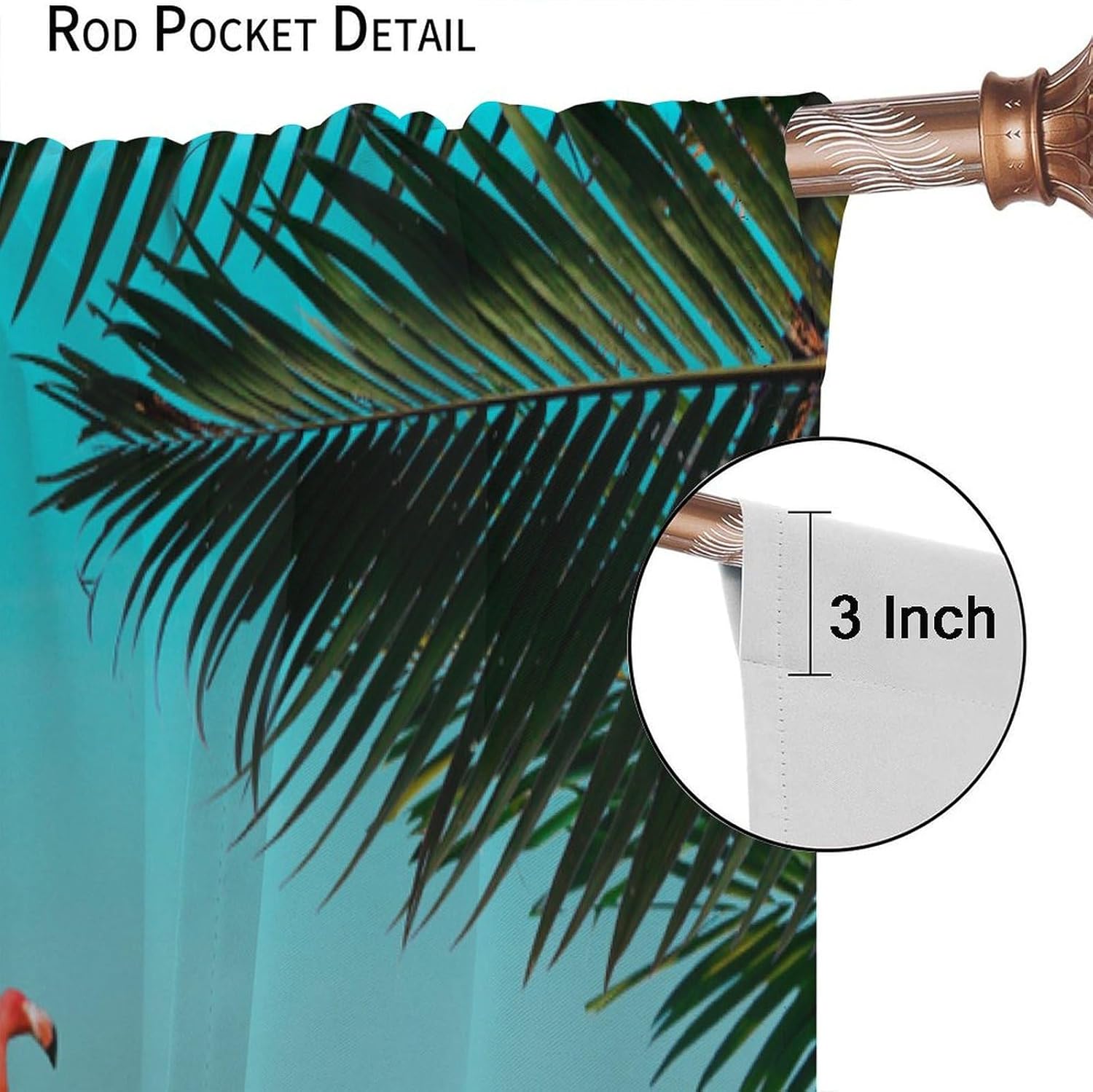 Pink Flamingo Curtains,Tropical Theme Plant Animal Ocean Home Décor for Bedroom Living Room Kitchen Office Window Treatments 2 Panel Set,Total Size 42 x 45 Inch
