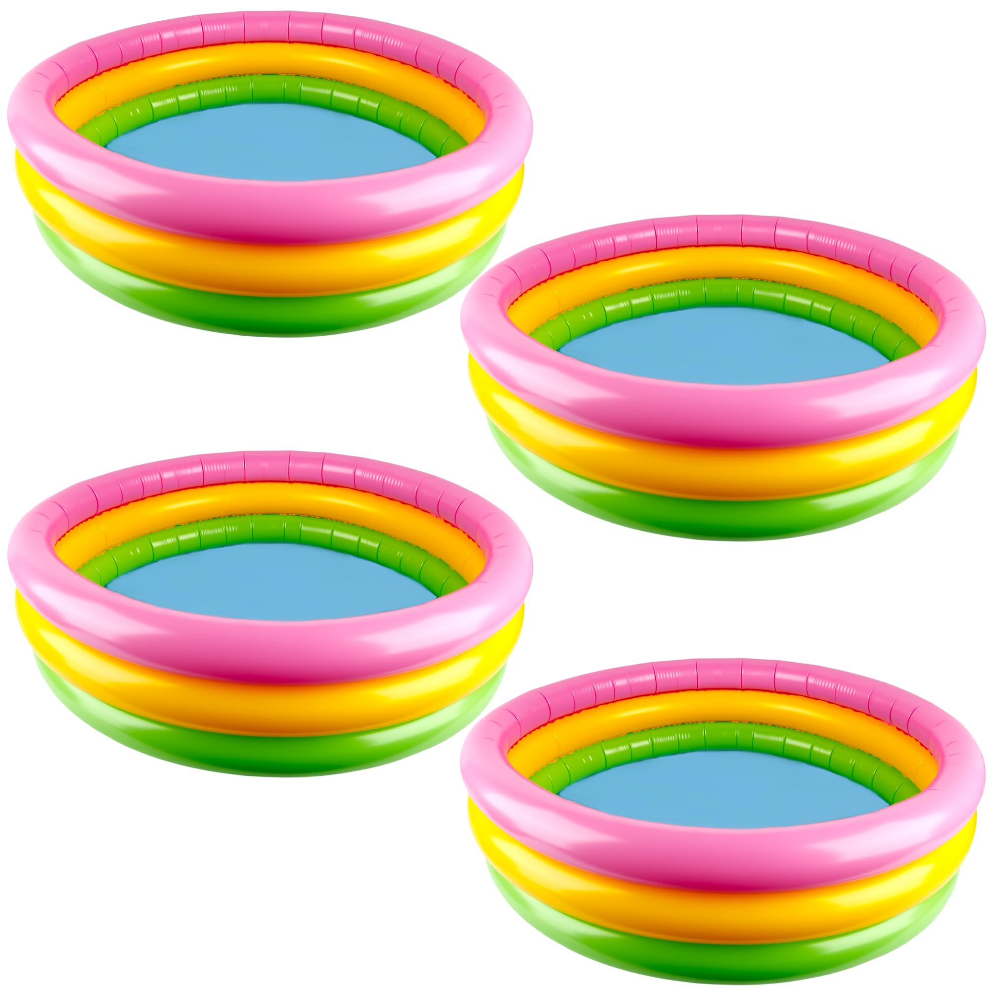 – 4 Pack Kiddie Pools Bulk 34 x10 Inch Inflatable Kids Swimming Pool Round 3 Rings Small Blow up Padding Ball Pond for Kids Summer Outdoor Floats Water Game