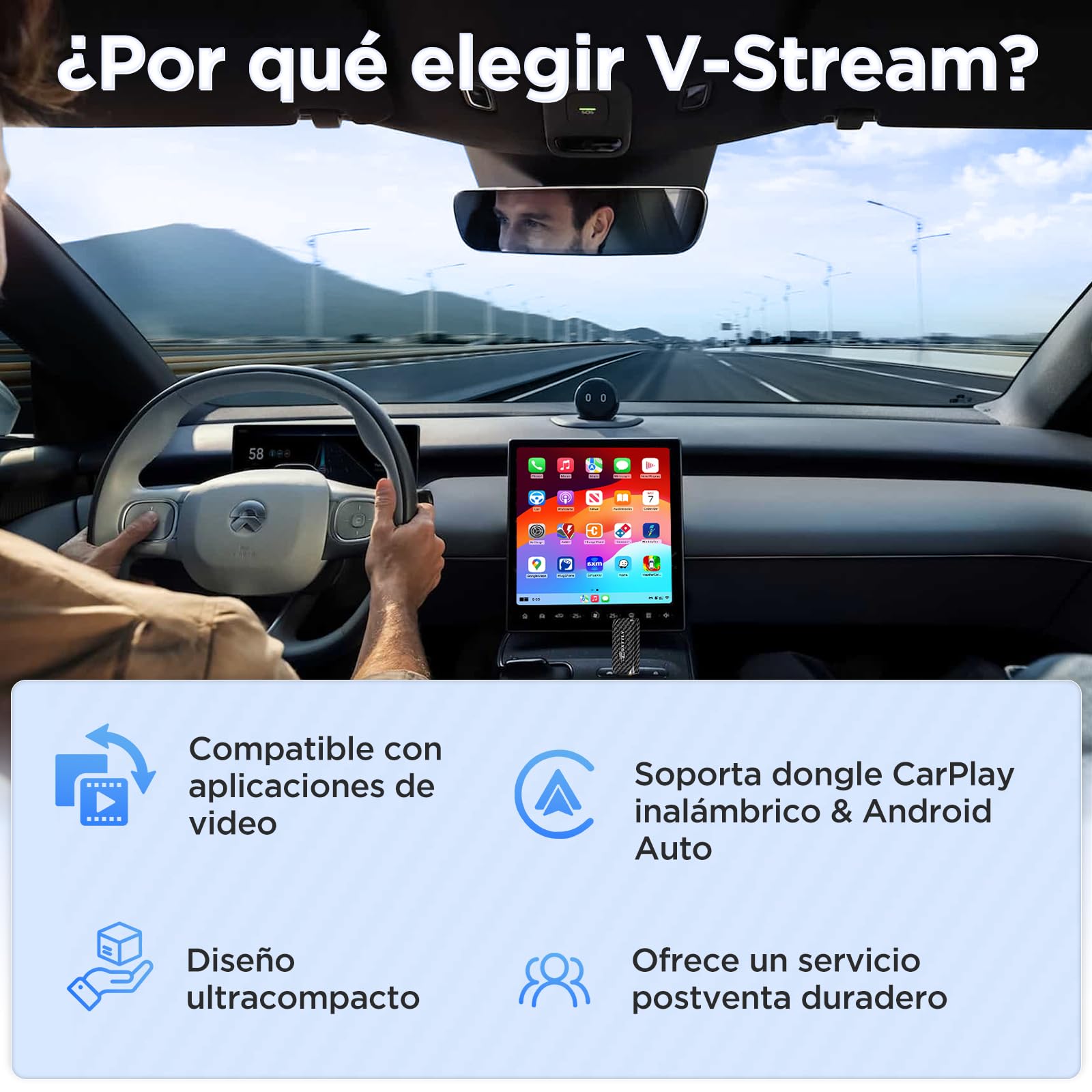 MSXTTLY Mini Adaptador Inalámbrico CarPlay Android Auto 3 en 1, Compatible con Netflix, Youtube, TikTok y Prime Video, para Coches con CarPlay con Cable 2017+, Android 11 e iPhone iOS 10+