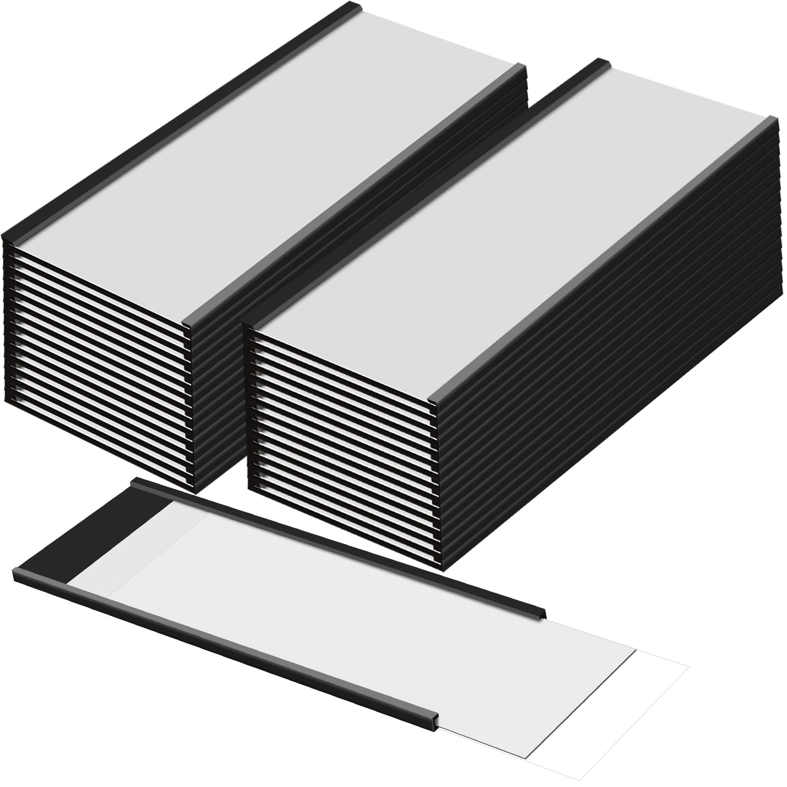 Gueevin 50 Pcs Magnetic C Channel Label Holders 3 x 8 Inch Label Holders Magnet Name Plate with Paper Inserts and Clear Plastic Protectors for File
