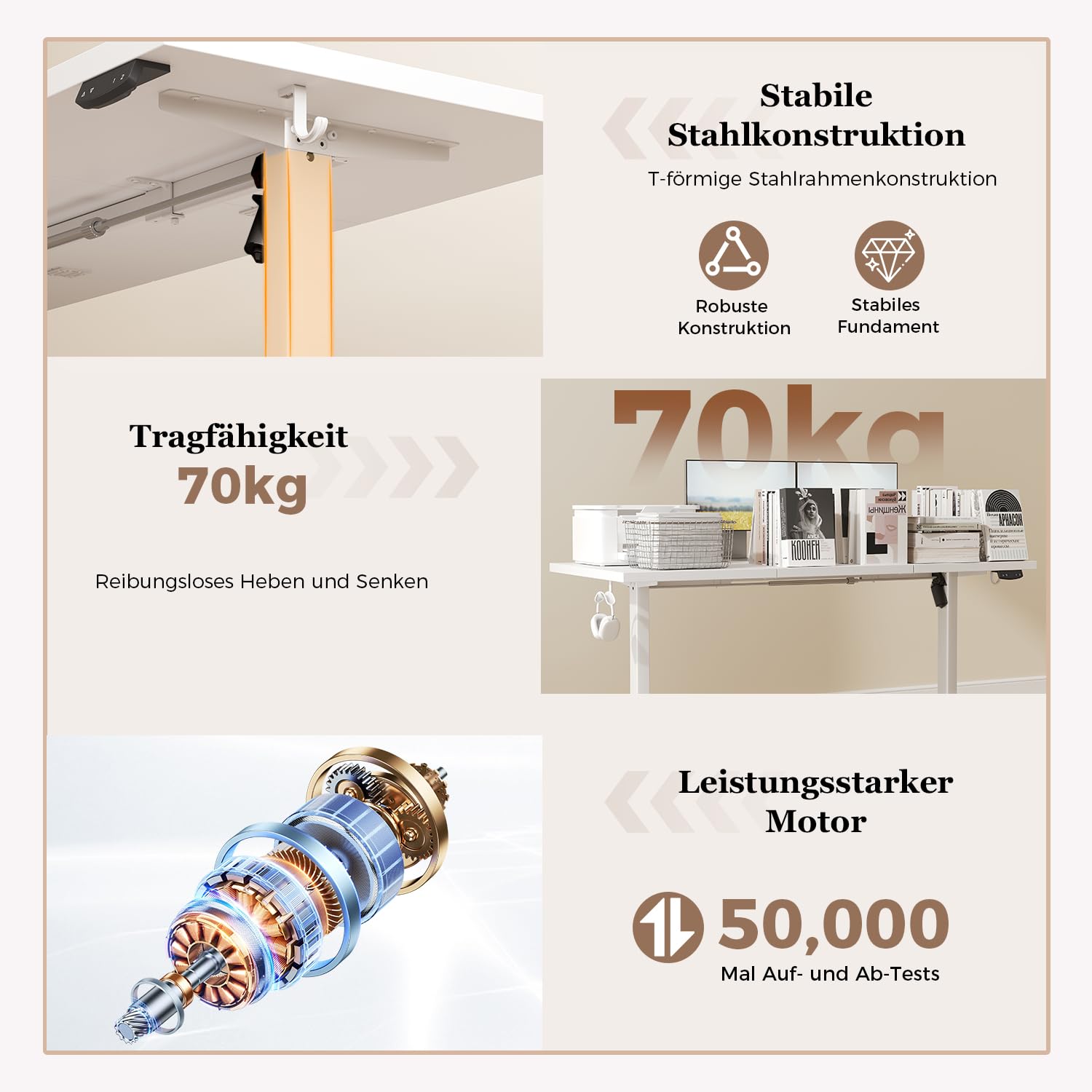 Klicelor Höhenverstellbarer Schreibtisch, Elektrischer Steh-Sitz Bürotisch, Computertisch mit 2 Memory-Funktion, Stehpult, 120 x 60 cm, Weiß