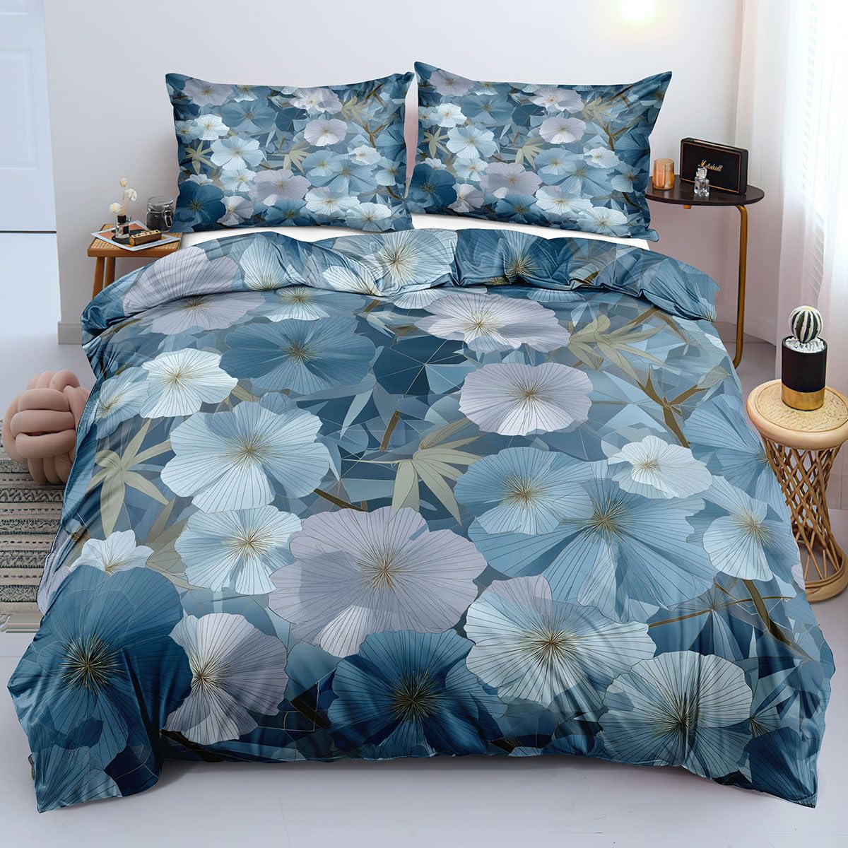 Parure de lit 240x220 avec housse de couette zippée motif botanique