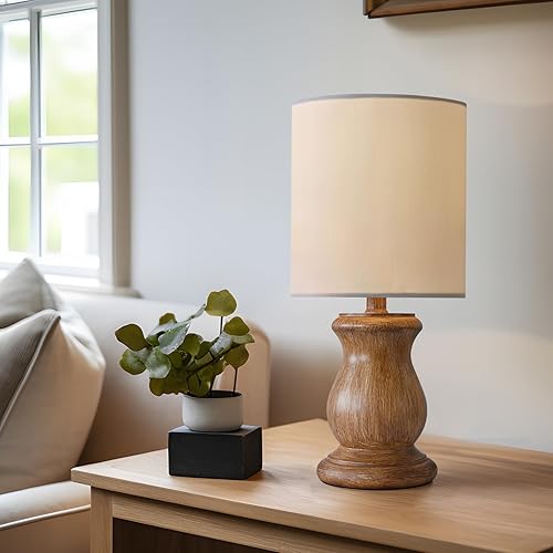 Miniatura 5 de OYEARS - Lámpara de mesa pequeña de 12.25 pulgadas para dormitorio, sala de estar, simple, retro, de grano de madera, lámparas de noche adecuadas