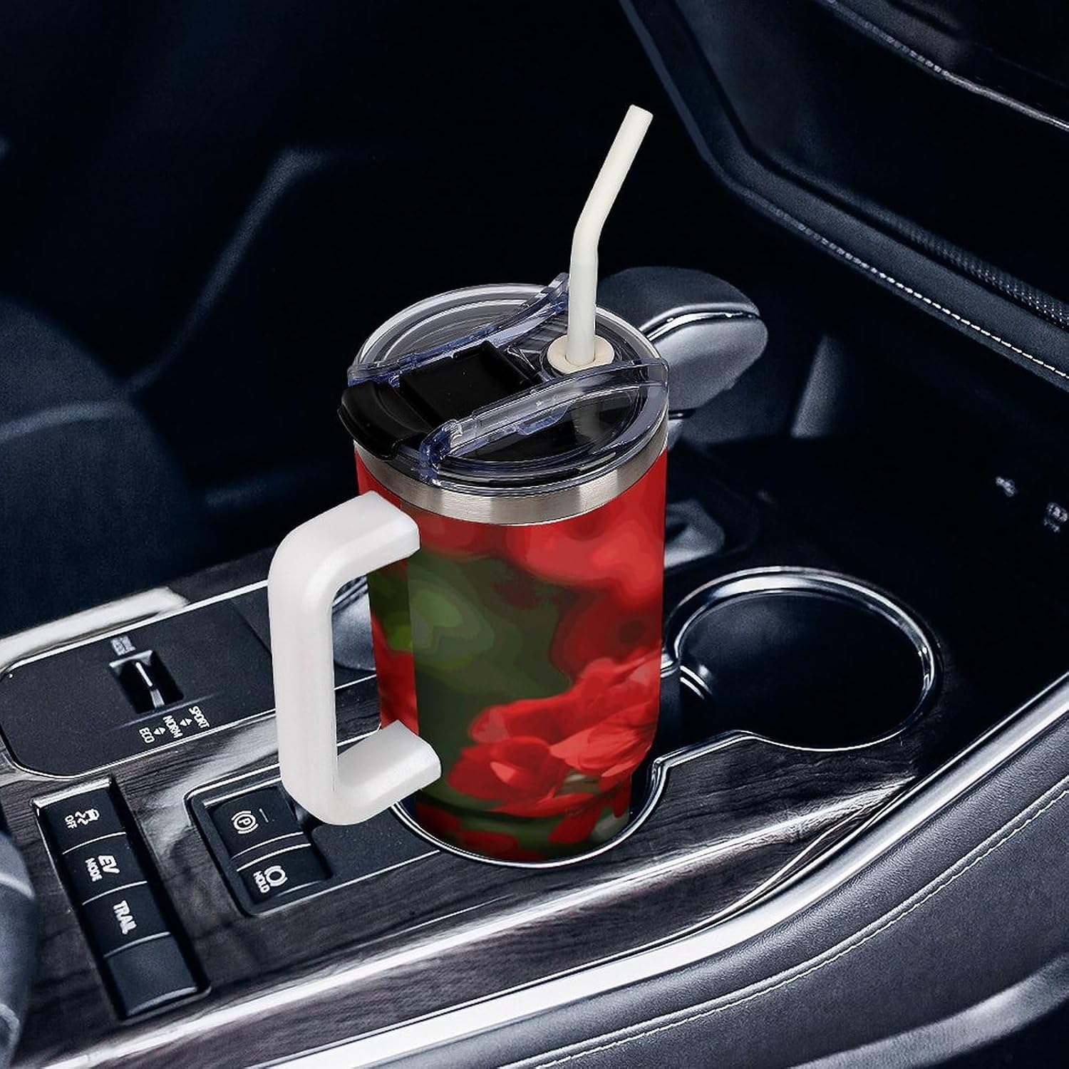 Red Geraniums Tumbler 40 Oz with Handle&Lid Large Car Cup Stainless Steel Vacuum Travel Mug Insulated Water Bottle Leak-proof Portable Coffee Cup for Home Car Outdoor