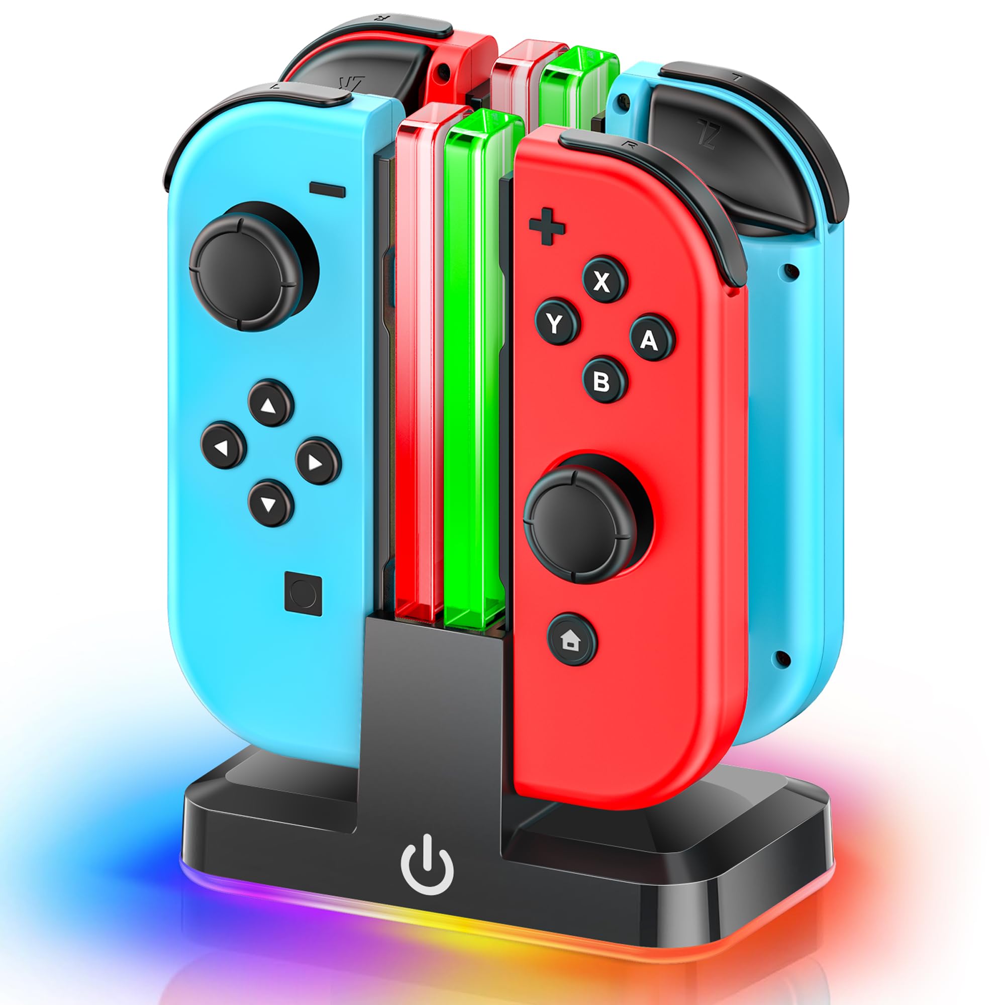 Rysker Switch Controller Ladestation, Joycon Ladestation mit 9 RGB Licht, 2.5St Ladegerät für 4 Nintendo JoyCon, Nintendo OLED Joy Con Ladegerät, Switch Zubehör