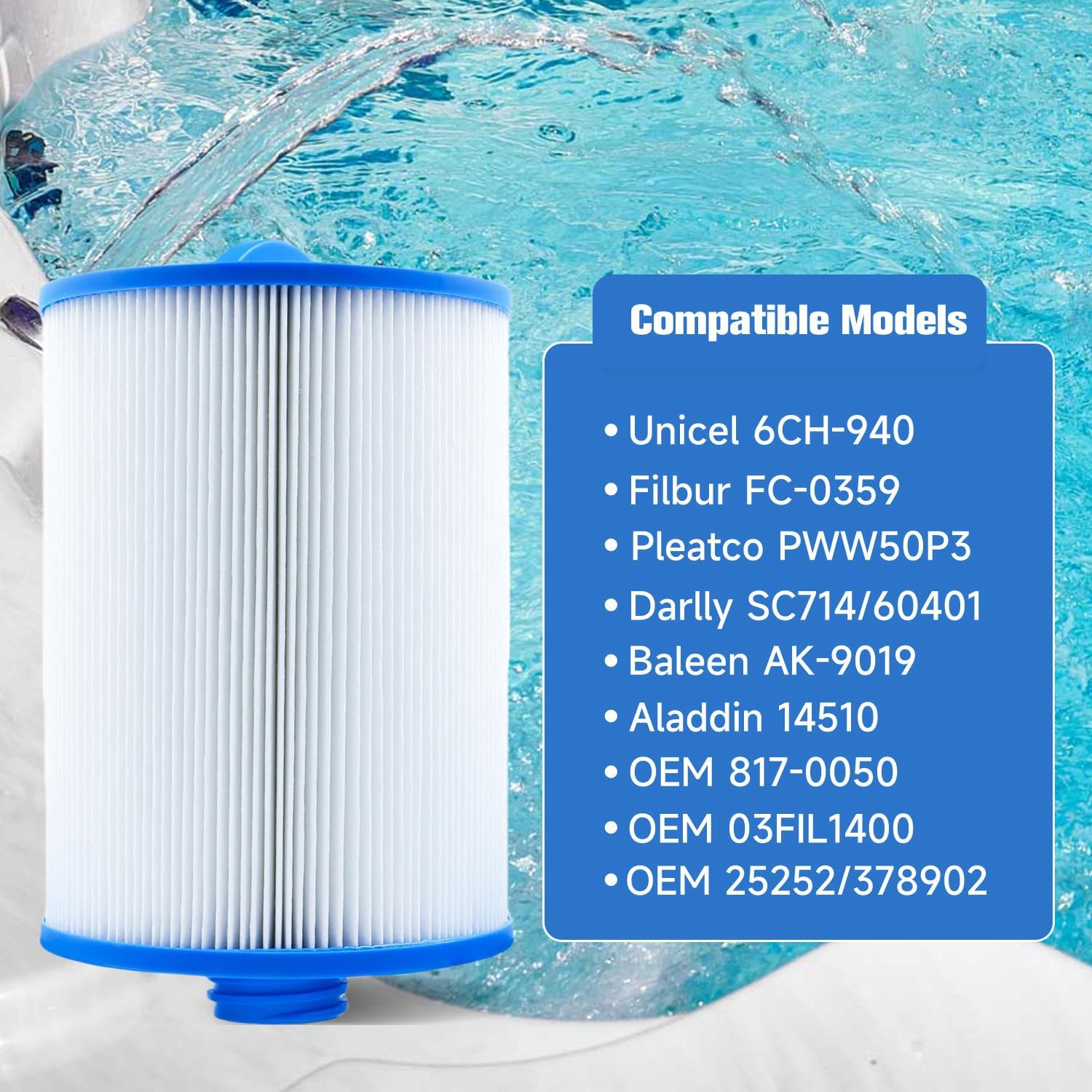 PWW50 Spa Filter for Hot Tub Filters Unicel 6CH-940 PleatcoPure PWW50P3 Filbur FC-0359 Waterway 817-0050, Viking Vita Master Bullfrog Replacements Parts, 2 Pack - Image 6