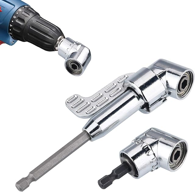 JIZZU 2Pcs 105° 1/4 Inch Right Angle Drill Adapter with Hex Shank Screwdriver Angled Drill Extension Bit Holder for Power Drill Tool, Right Angle Screwdriver Attachment with Magnetic Bit Holder